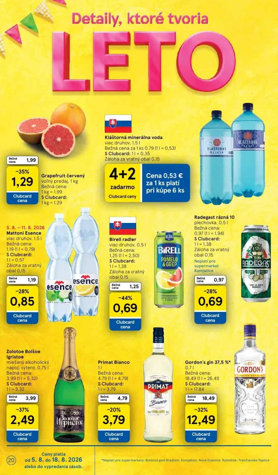 Tesco Supermarket leták, strana 20 z 29 — Gordon's gin 37,5%, Zolotoe Bolšoe Igristoe, Primat Bianco