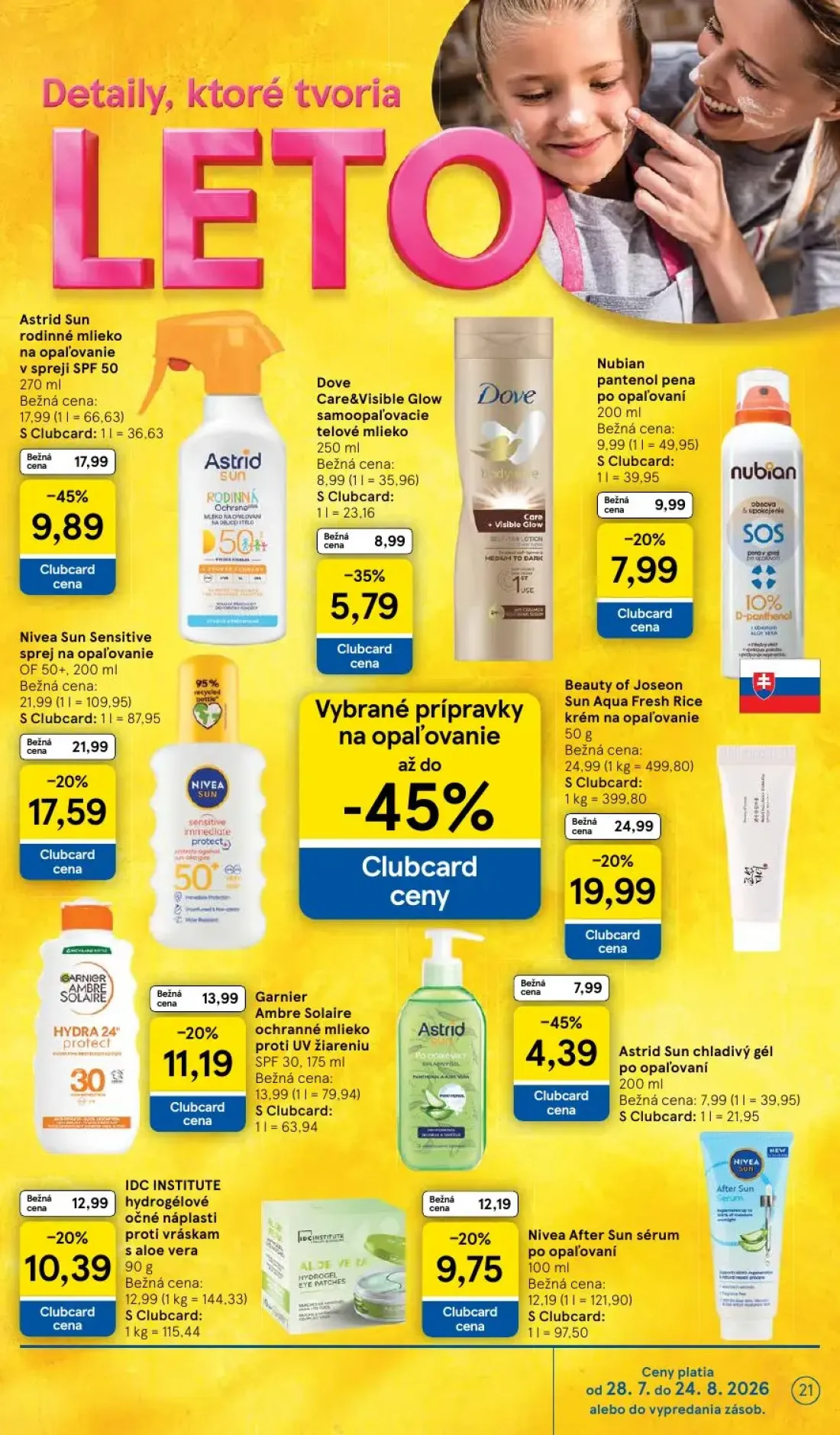 Tesco Supermarket leták, strana 21 z 29 — Astrid Sun rodinné mlieko na opaľovanie v spreji SPF 50, Beauty of Joseon Sun Aqua…