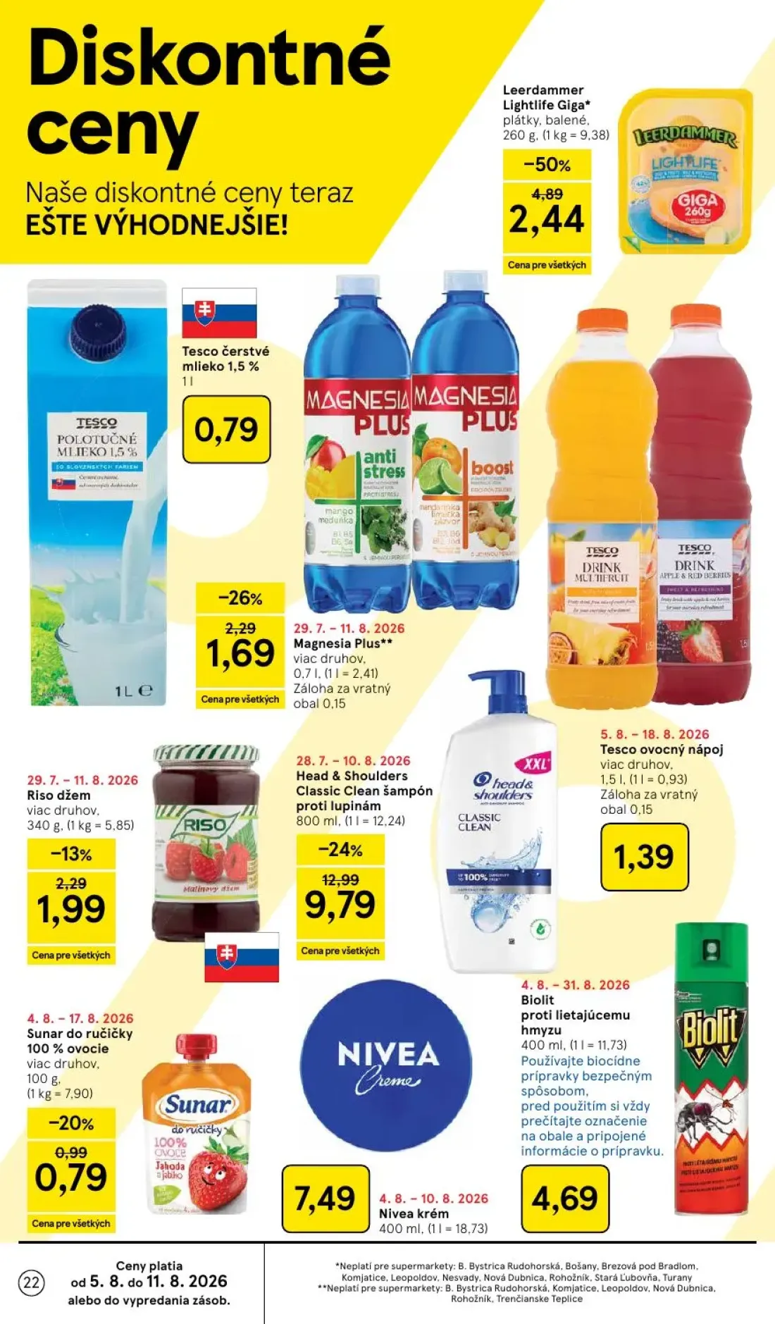 Tesco Supermarket leták, strana 22 z 29 — Head & Shoulders Classic Clean šampón proti lupinám, Leerdammer Lightlife Giga* pl…