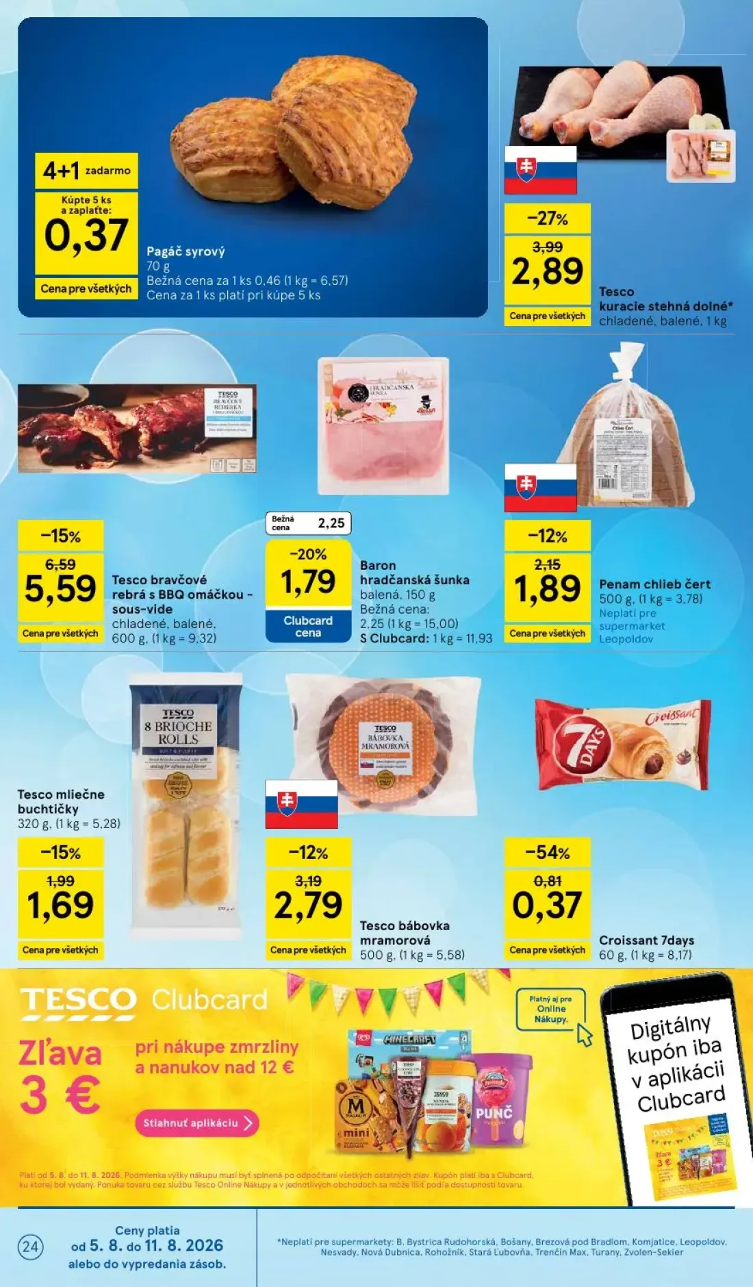Tesco Supermarket leták, strana 24 z 29 — Croissant 7days, Tesco bábovka mramorová, Tesco mliečne buchtičky