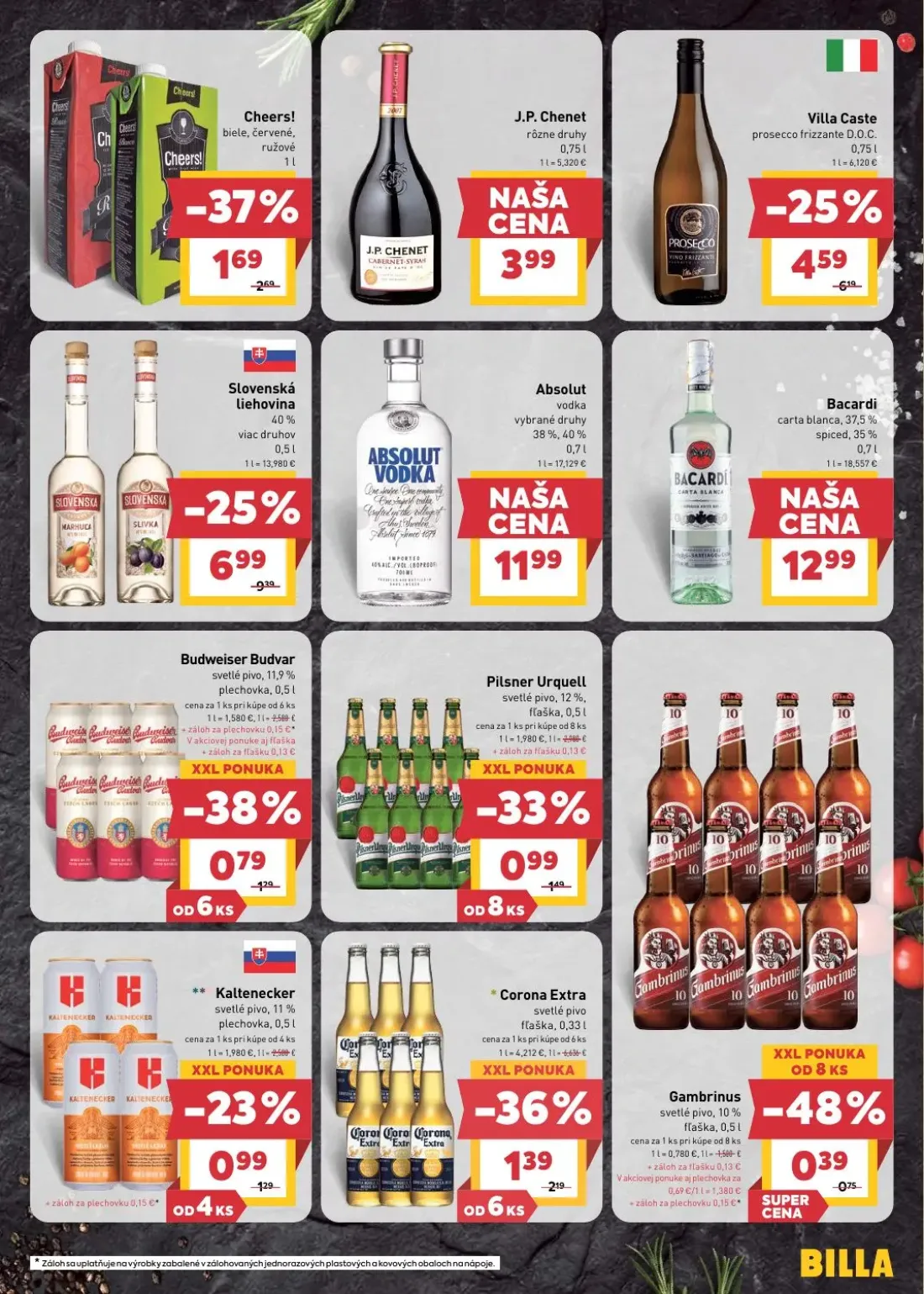 Billa leták, strana 19 z 32 — Corona Extra svetlé pivo, Budweiser Budvar svetlé pivo, Pilsner Urquell svetlé pivo