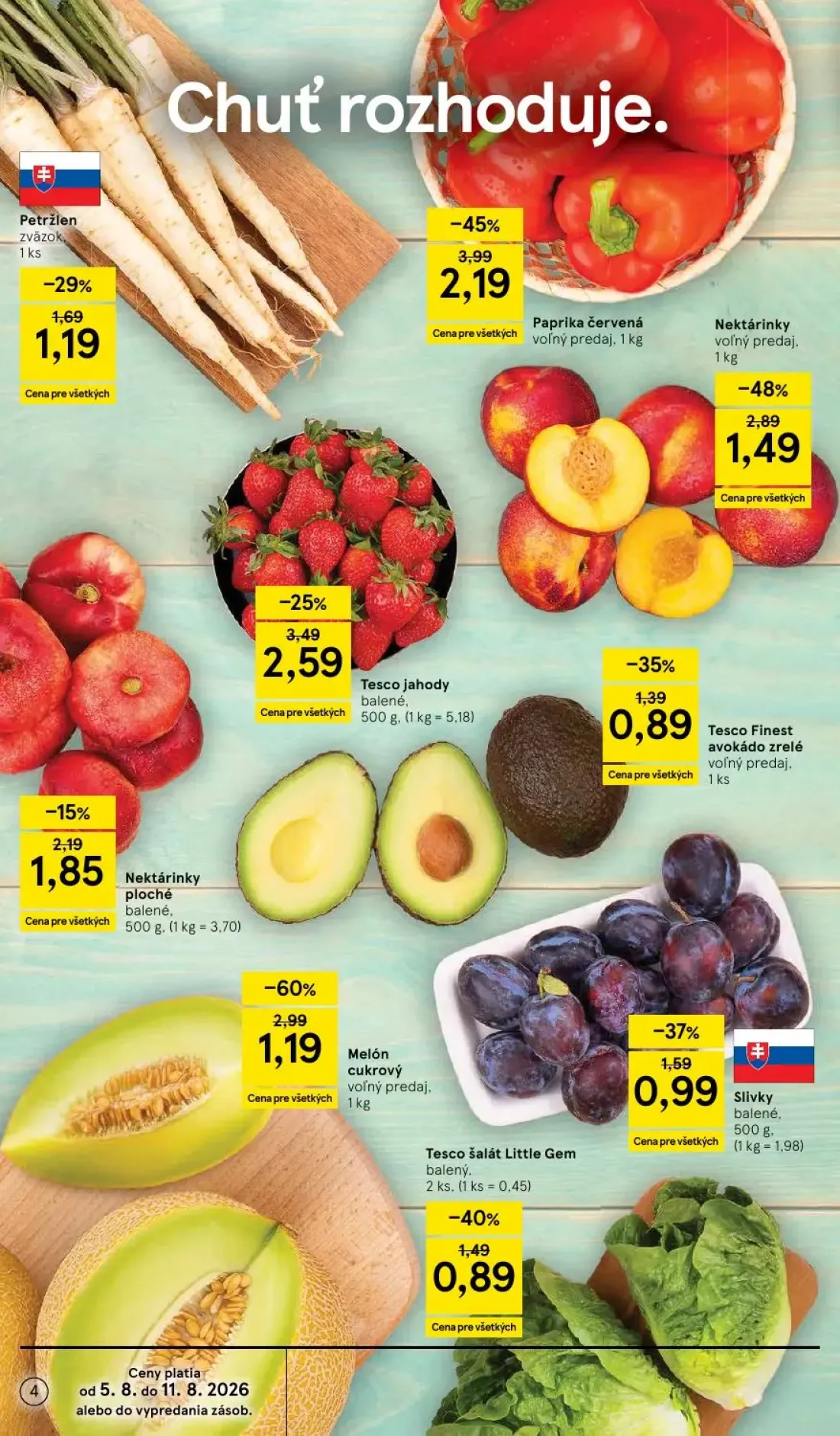 Tesco leták, strana 4 z 52 — Paprika červená, Melón cukrový, Nektárinky