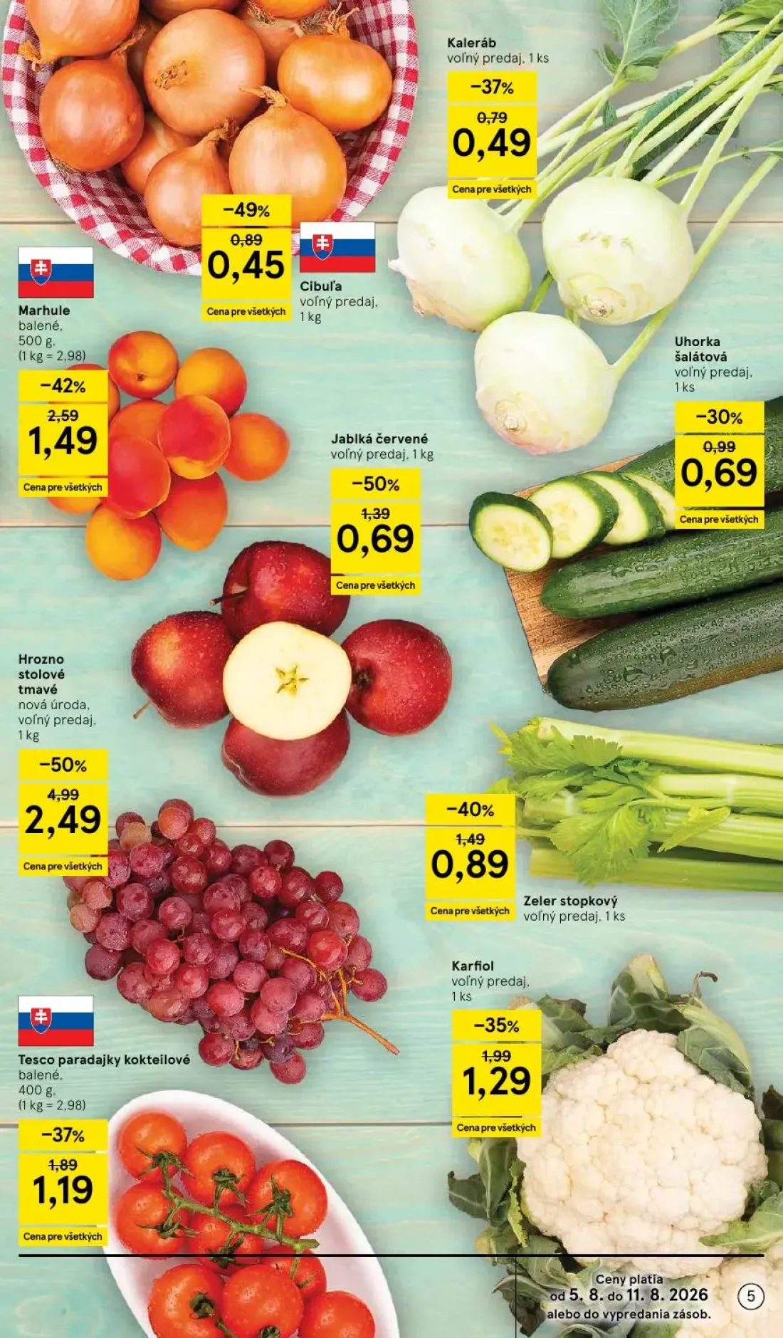 Tesco leták, strana 5 z 52 — Hrozno stolové tmavé, Marhule, Jablká červené