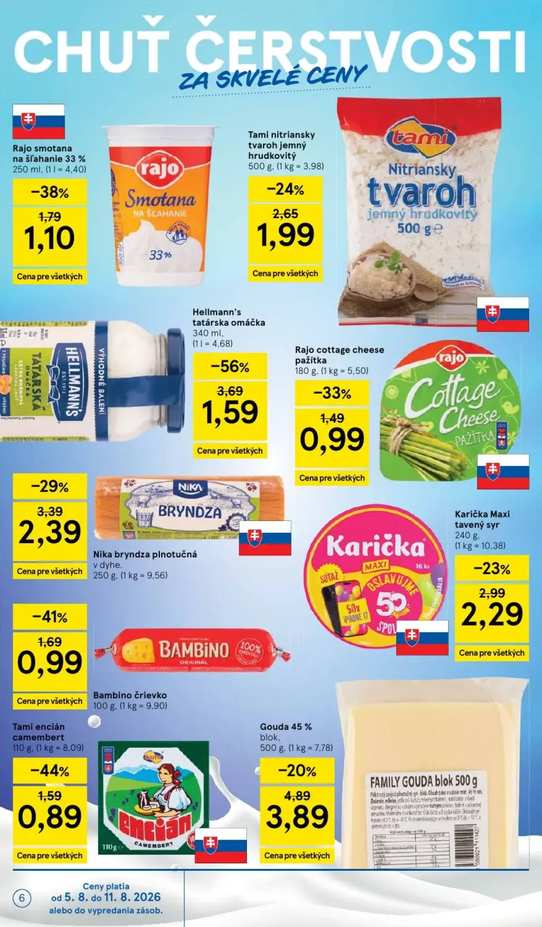 Tesco leták, strana 6 z 52 — Hellmann's tatárska omáčka, Nika bryndza plnotučná v dyhe, Gouda 45% blok