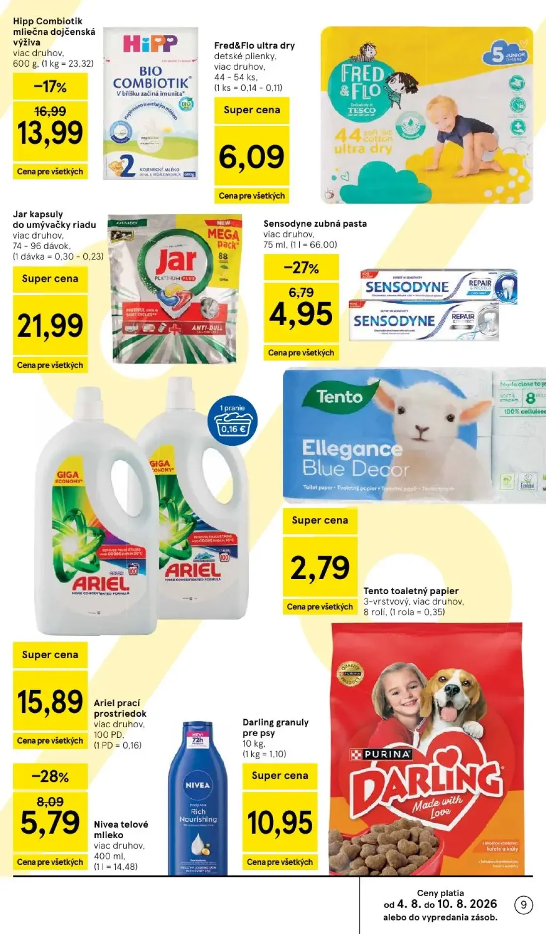 Tesco leták, strana 9 z 52 — Nivea telové mlieko, Jar kapsuly do umývačky riadu, Tento toaletný papier