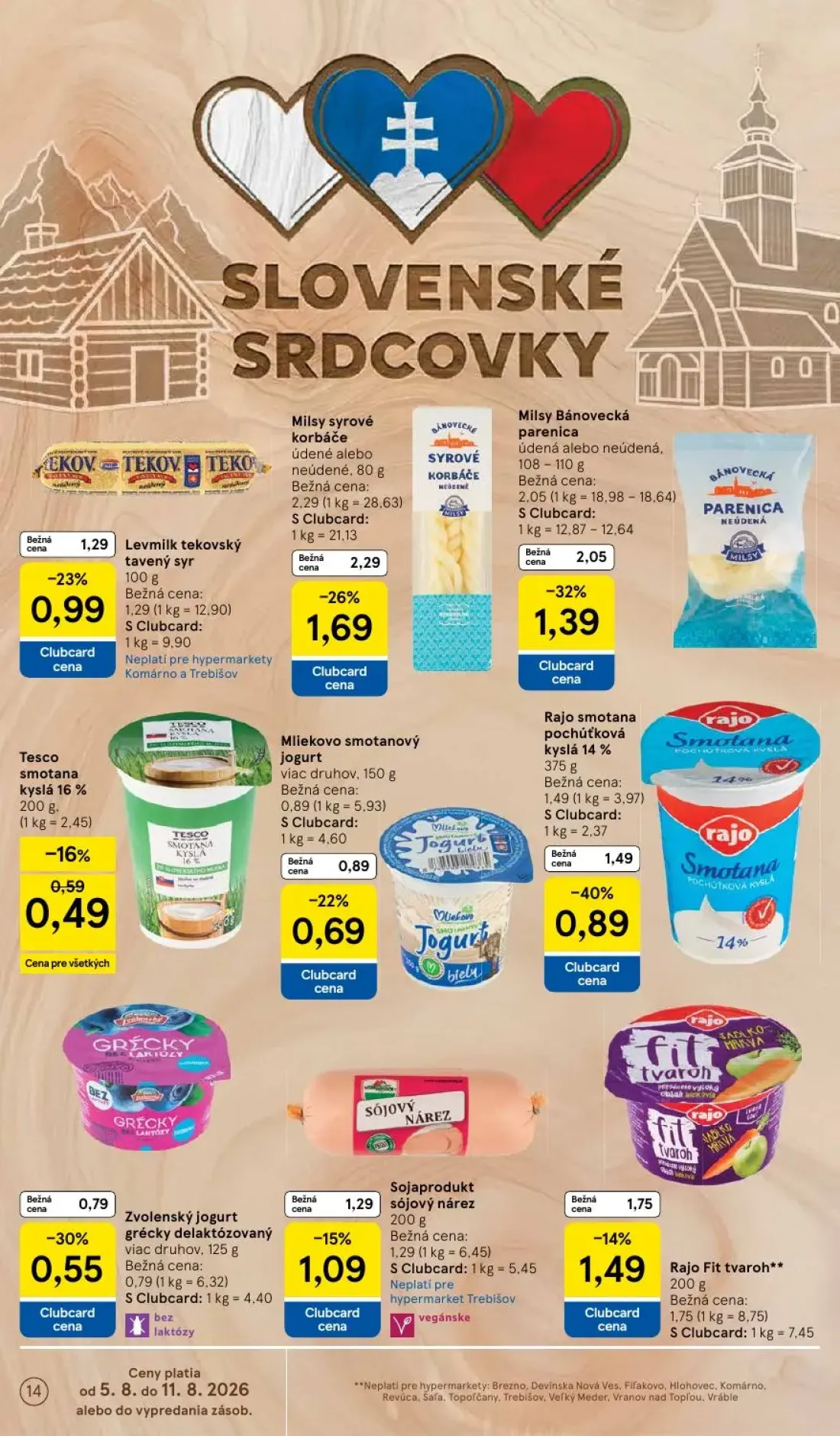 Tesco leták, strana 14 z 52 — Milsy Bánovecká parenica, Milsy syrové korbáče, Rajo smotana pochúťková kyslá 14%