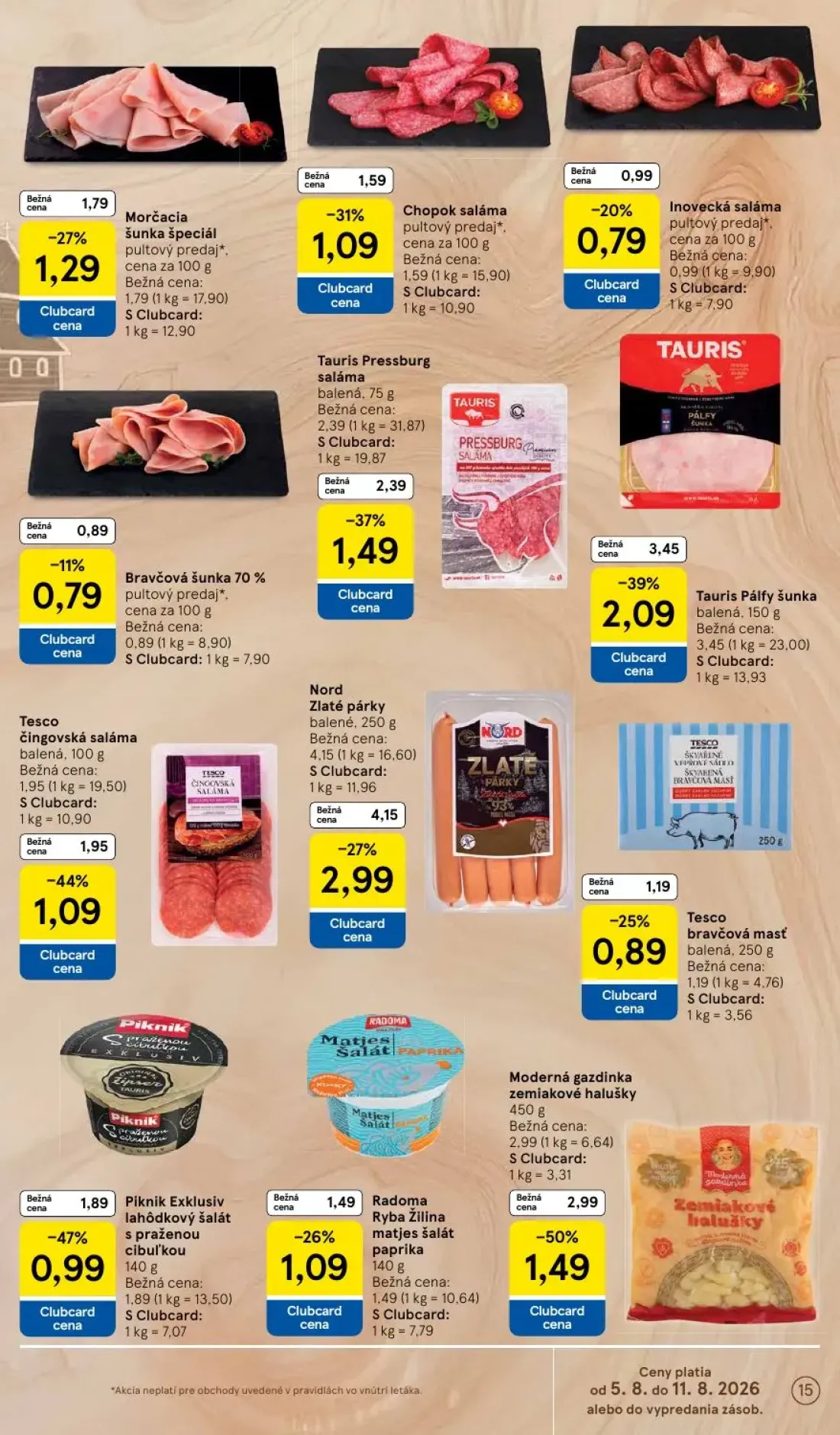 Tesco leták, strana 15 z 52 — Tauris Pressburg saláma, Tesco čingovská saláma