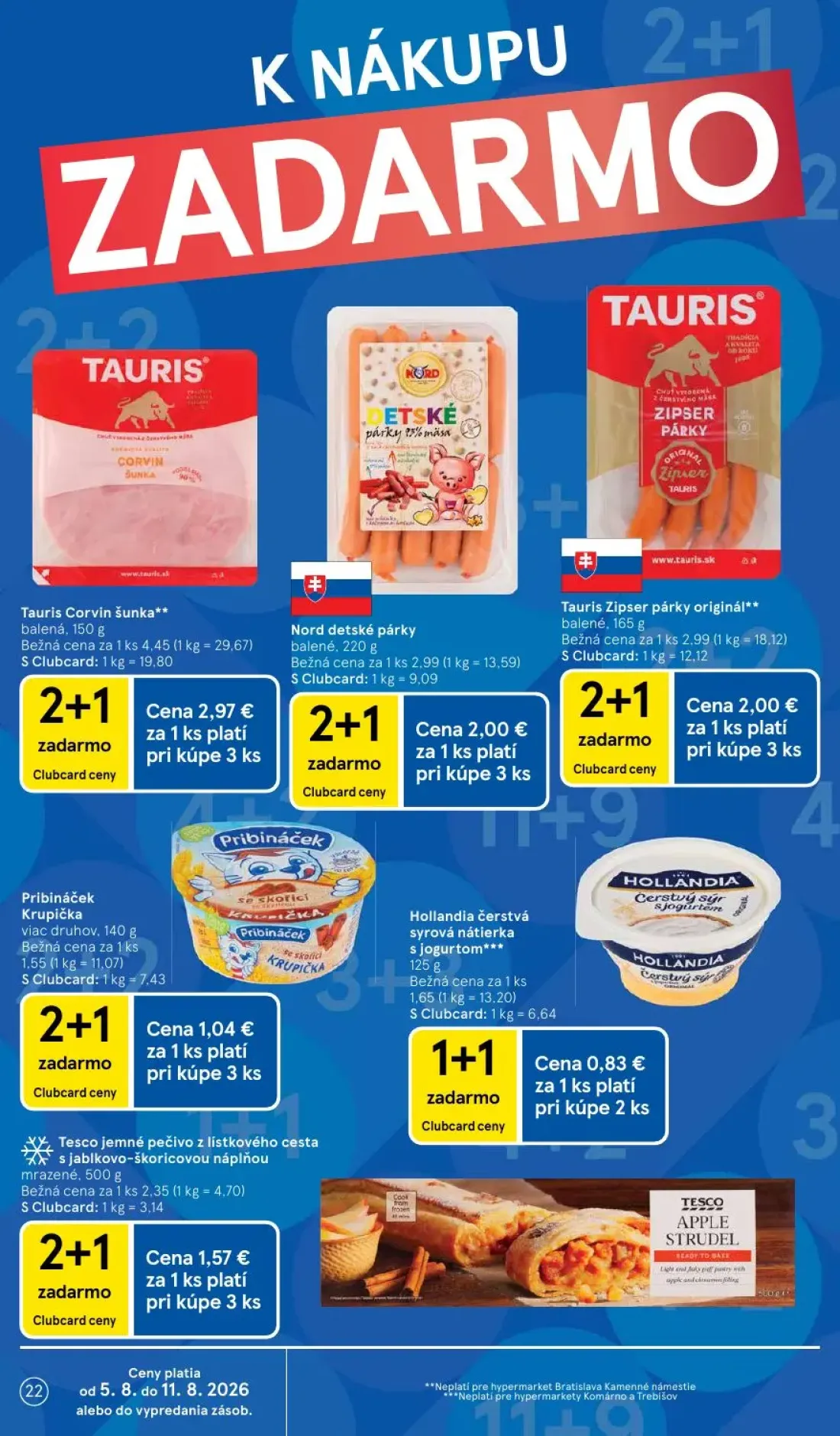 Tesco leták, strana 22 z 52 — Pribináček Krupička, Hollandia čerstvá syrová nátierka s jogurtom, Tesco jemné pečivo z lístko…