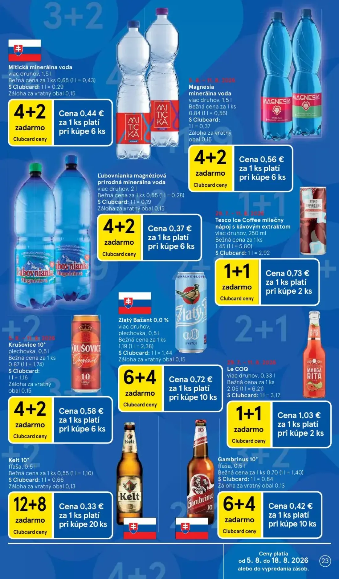Tesco leták, strana 23 z 52 — Le COQ, Tesco Ice Coffee mliečny nápoj s kávovým extraktom, Zlatý Bažant 0,0%