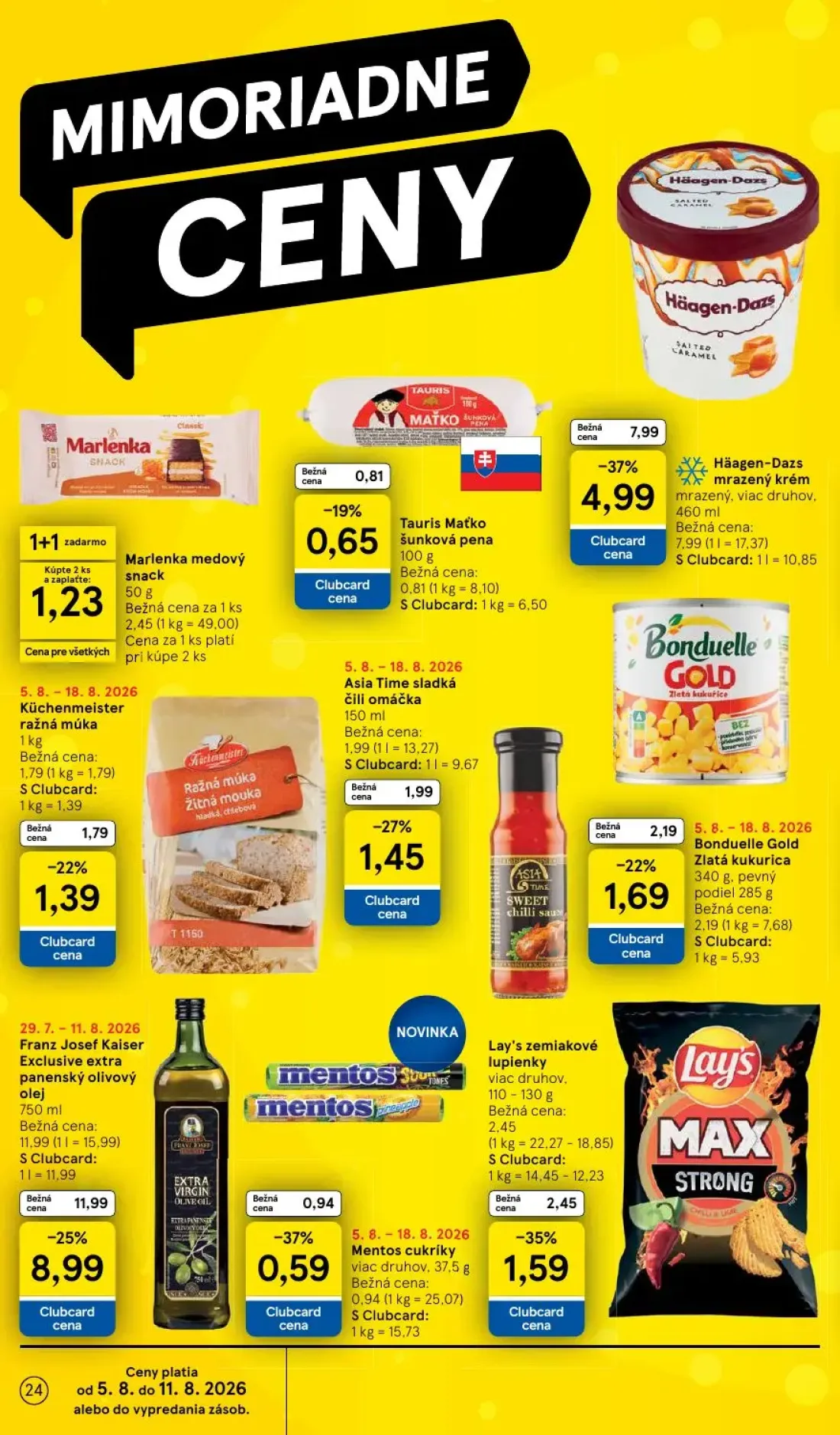 Tesco leták, strana 24 z 52 — Häagen-Dazs mrazený krém, Franz Josef Kaiser Exclusive extra panenský olivový olej, Marlenka m…
