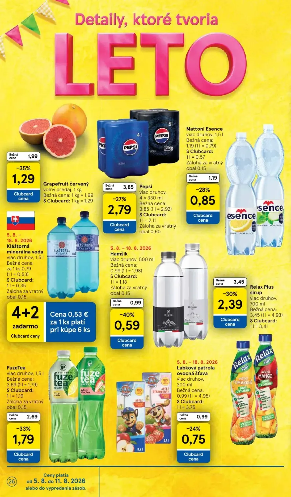 Tesco leták, strana 26 z 52 — Pepsi, Relax Plus sirup, FuzeTea