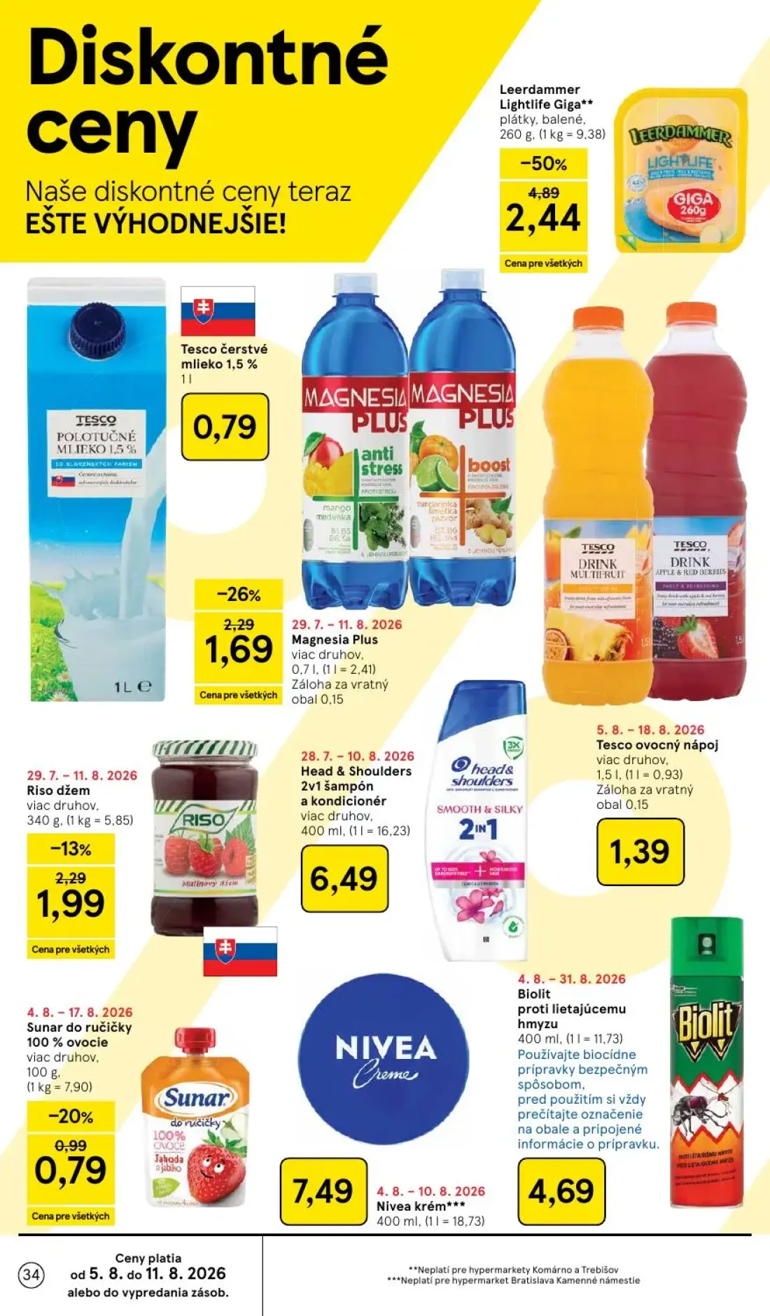 Tesco leták, strana 34 z 52 — Leerdammer Lightlife Giga** plátky, balené, Magnesia Plus viac druhov, Tesco čerstvé mlieko 1,…
