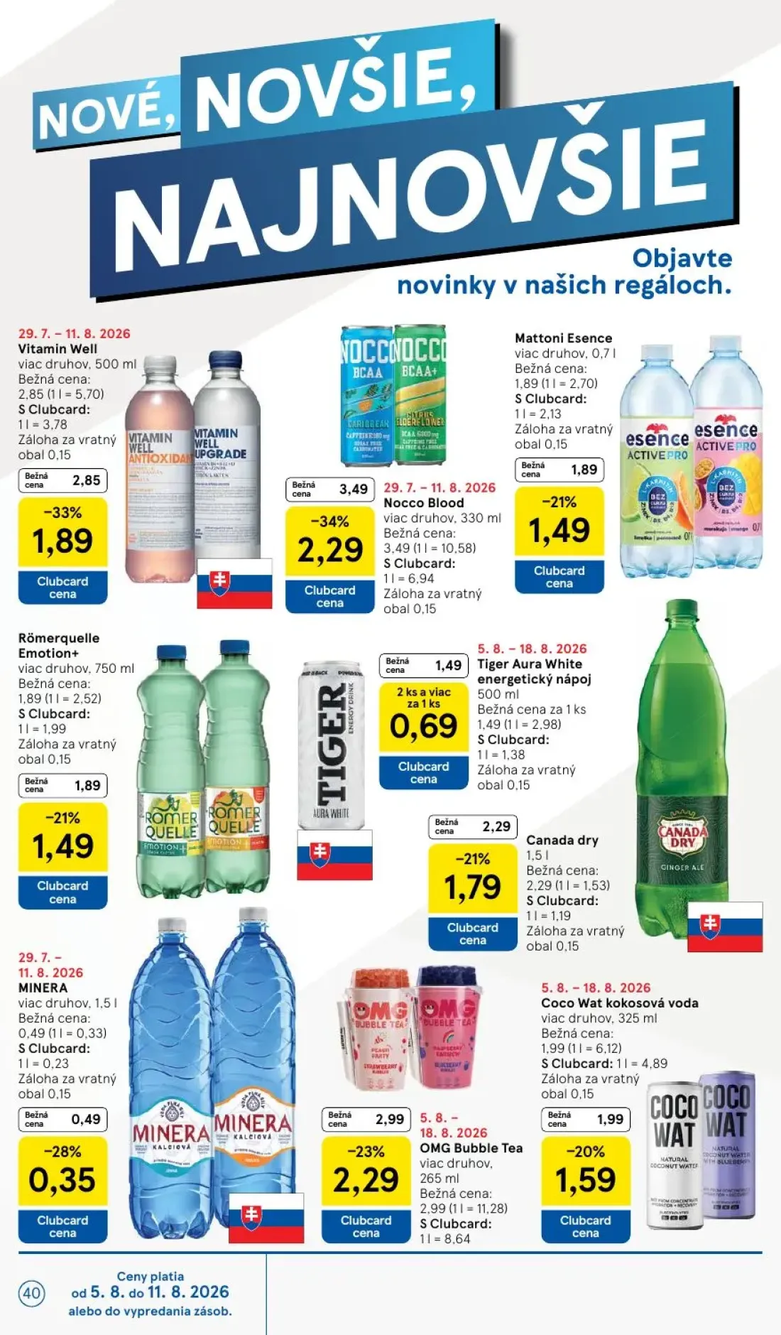 Tesco leták, strana 40 z 52 — Nocco Blood, Vitamin Well, Tiger Aura White energetický nápoj