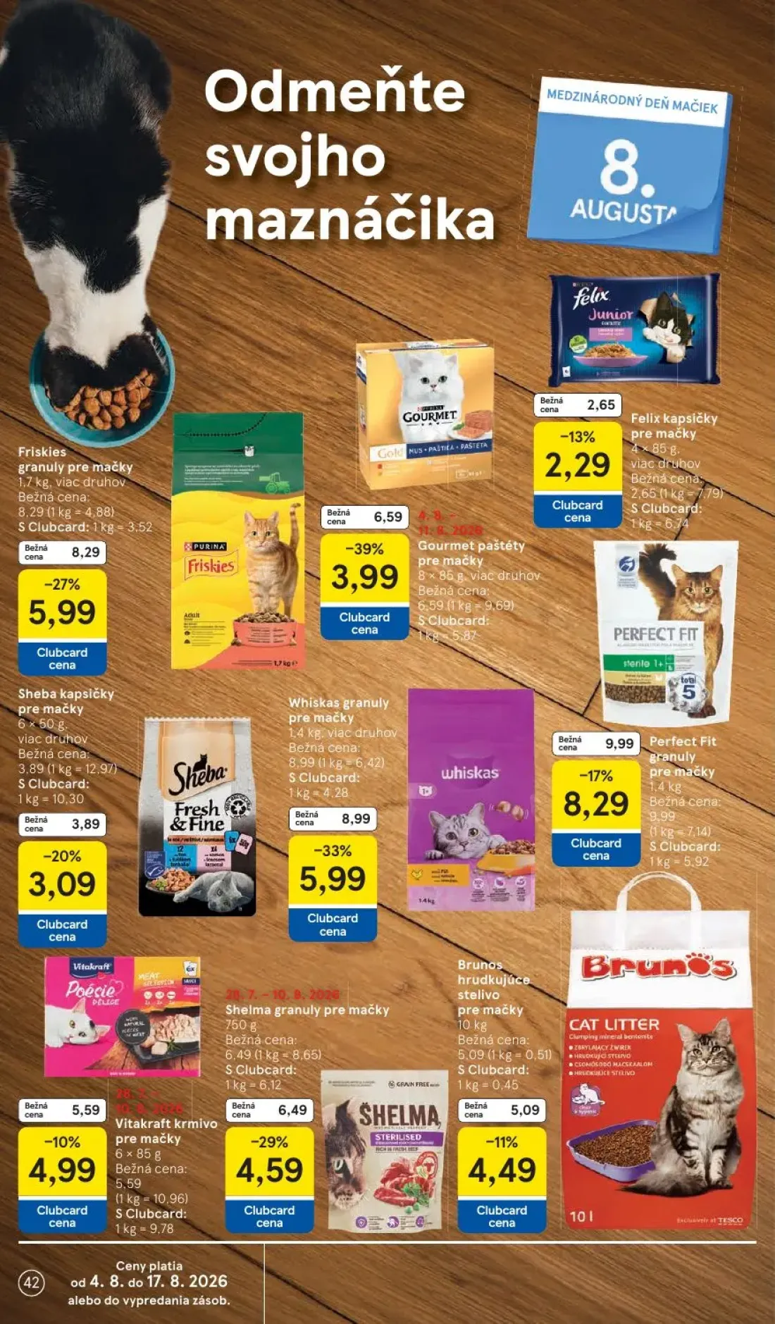 Tesco leták, strana 42 z 52 — Whiskas granuly pre mačky, Gourmet paštéty pre mačky, Friskies granuly pre mačky