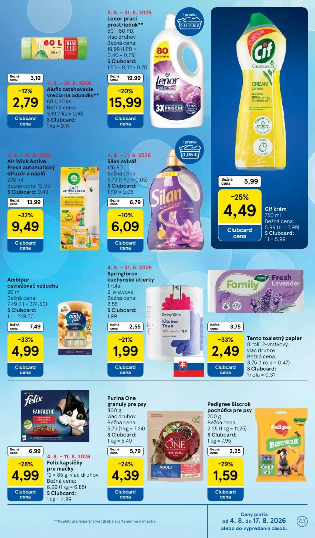 Tesco leták, strana 43 z 52 — Air Wick Active Fresh automatický difuzér a náplň, Lenor prací prostriedok**, Ambipur osviežov…