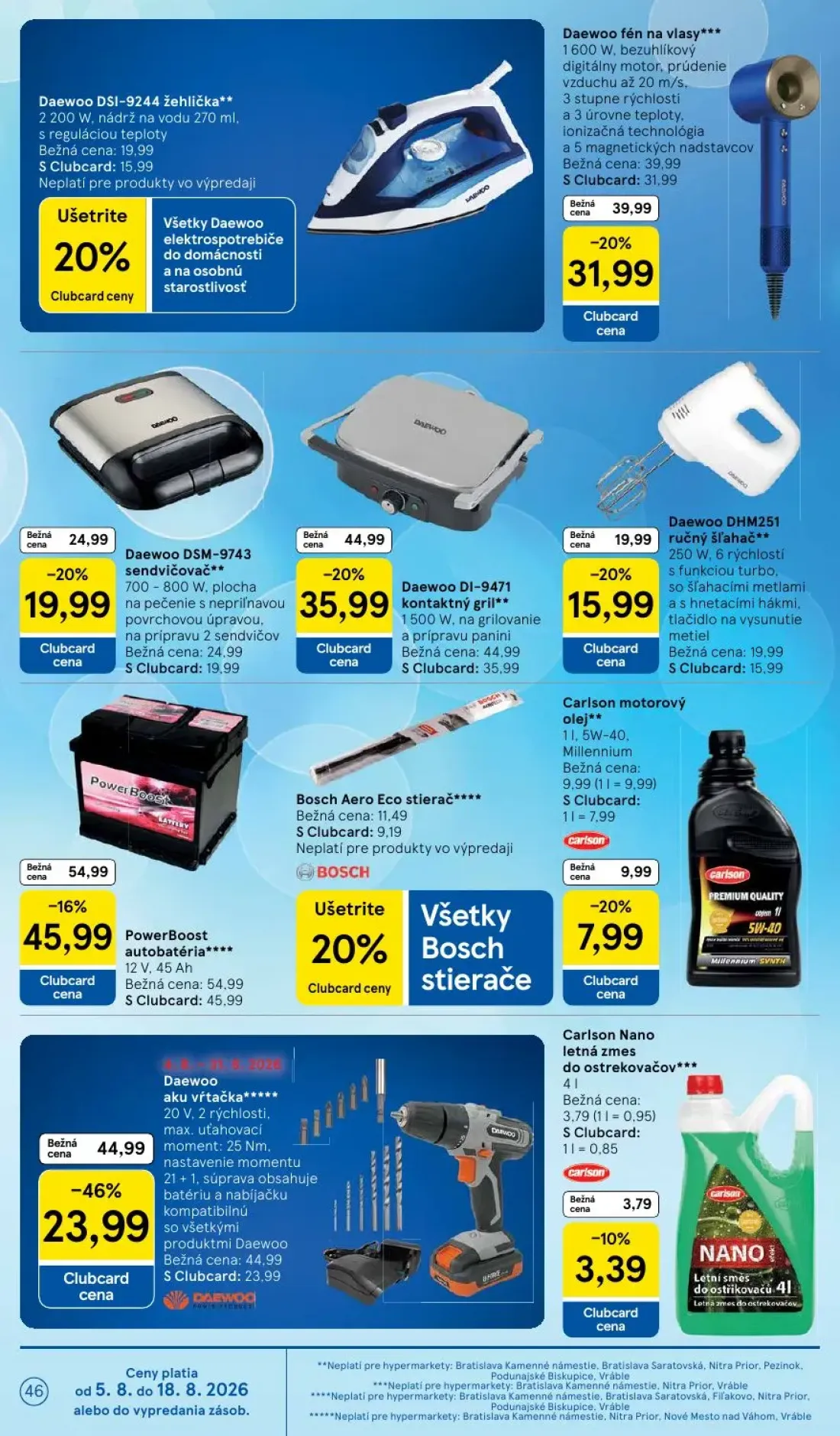 Tesco leták, strana 46 z 52 — Daewoo aku vŕtačka, Daewoo DI-9471 kontaktný gril, Daewoo fén na vlasy