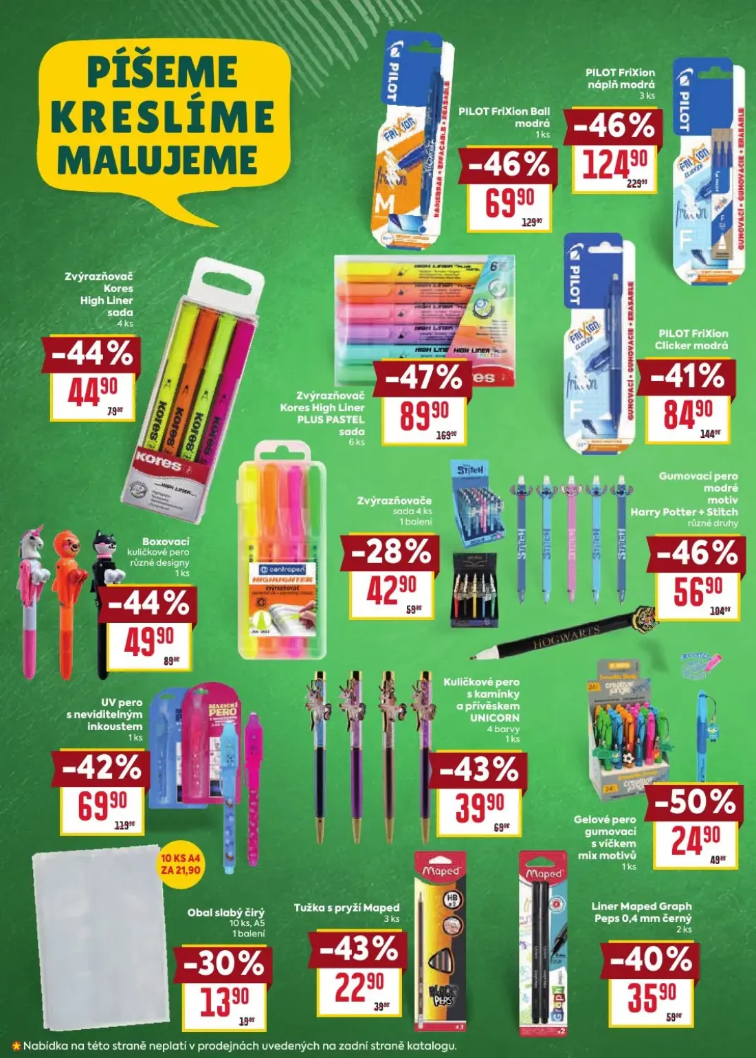 Billa leták, strana 2 z 20 — PILOT FriXion náplň modrá, Zvýrazňovač Kores High Liner PLUS PASTEL, PILOT FriXion Ball modrá