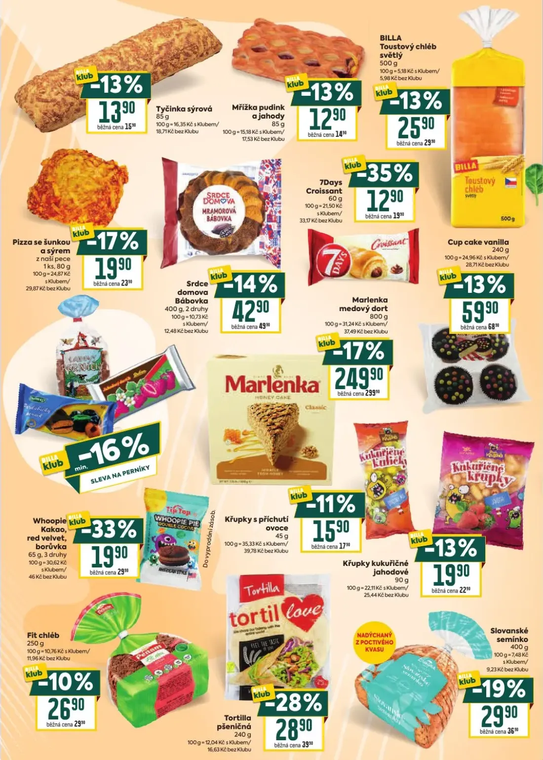 Billa leták, strana 10 z 20 — Marlenka medový dort, Tortilla pšeničná, Whoopie Kakao, red velvet, borůvka