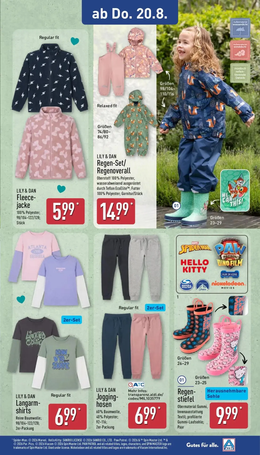 Aldi Nord Prospekt, Seite 8 von 14 — LILY & DAN Fleece-jacke, LILY & DAN Regen-Set/ Regenoverall, LILY & DAN Langarm-shirts