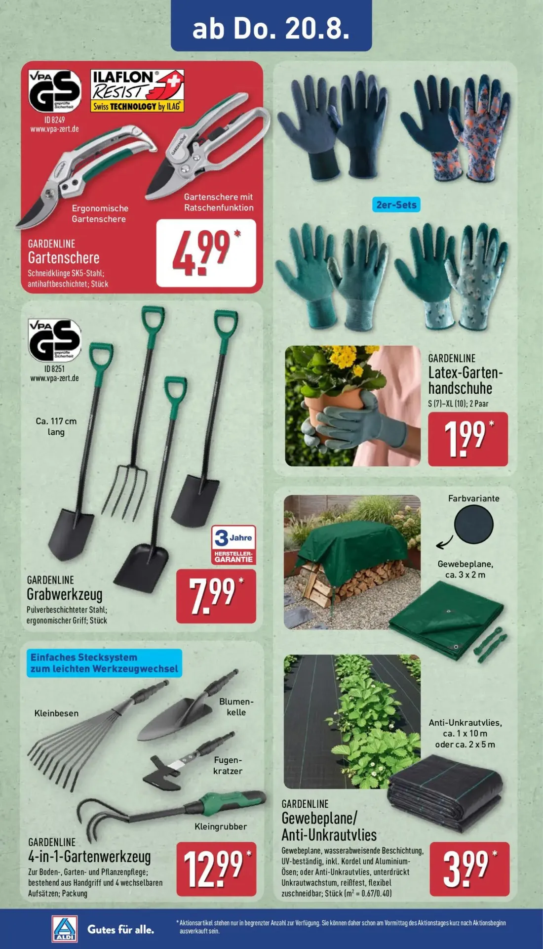 Aldi Nord Prospekt, Seite 11 von 14 — Gartenschere, Latex-Gartenhandschuhe, Grabwerkzeug