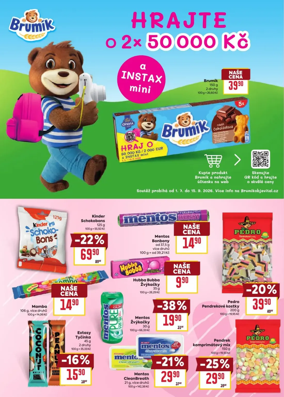 Billa leták, strana 15 z 20 — Kinder Schokobons, Mentos Žvýkačky, Pendrek komprimátový mix