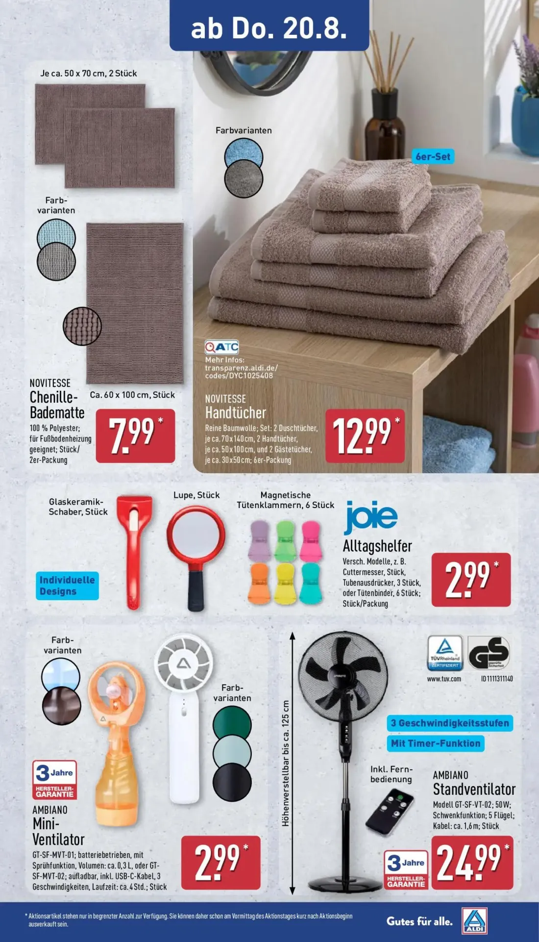 Aldi Nord Prospekt, Seite 12 von 14 — NOVITESSE Chenille-Badematte, NOVITESSE Handtücher, AMBIANO Mini-Ventilator