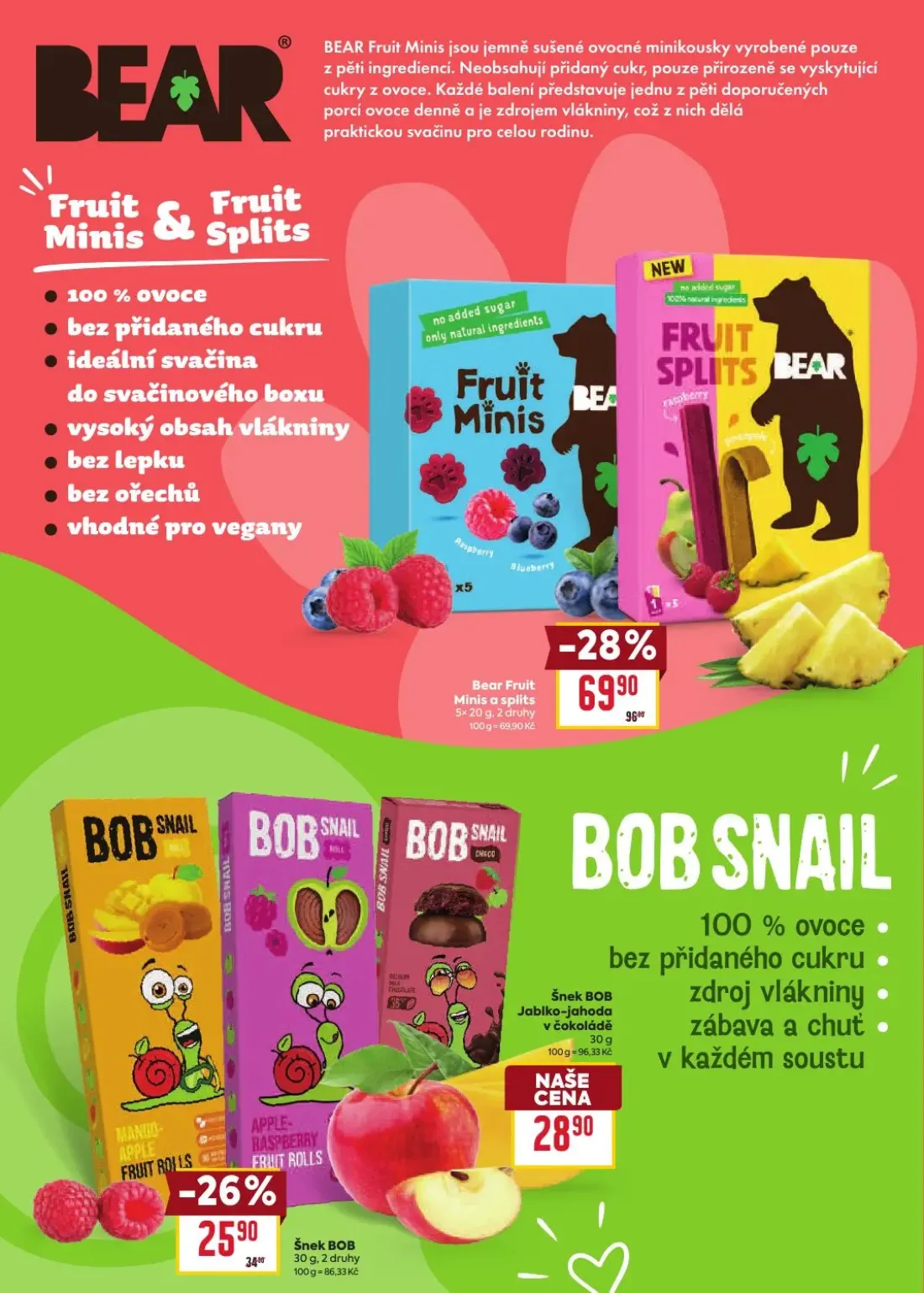 Billa leták, strana 18 z 20 — Bear Fruit Minis a splits, Šnek BOB, Šnek BOB Jablko-jahoda v čokoládě