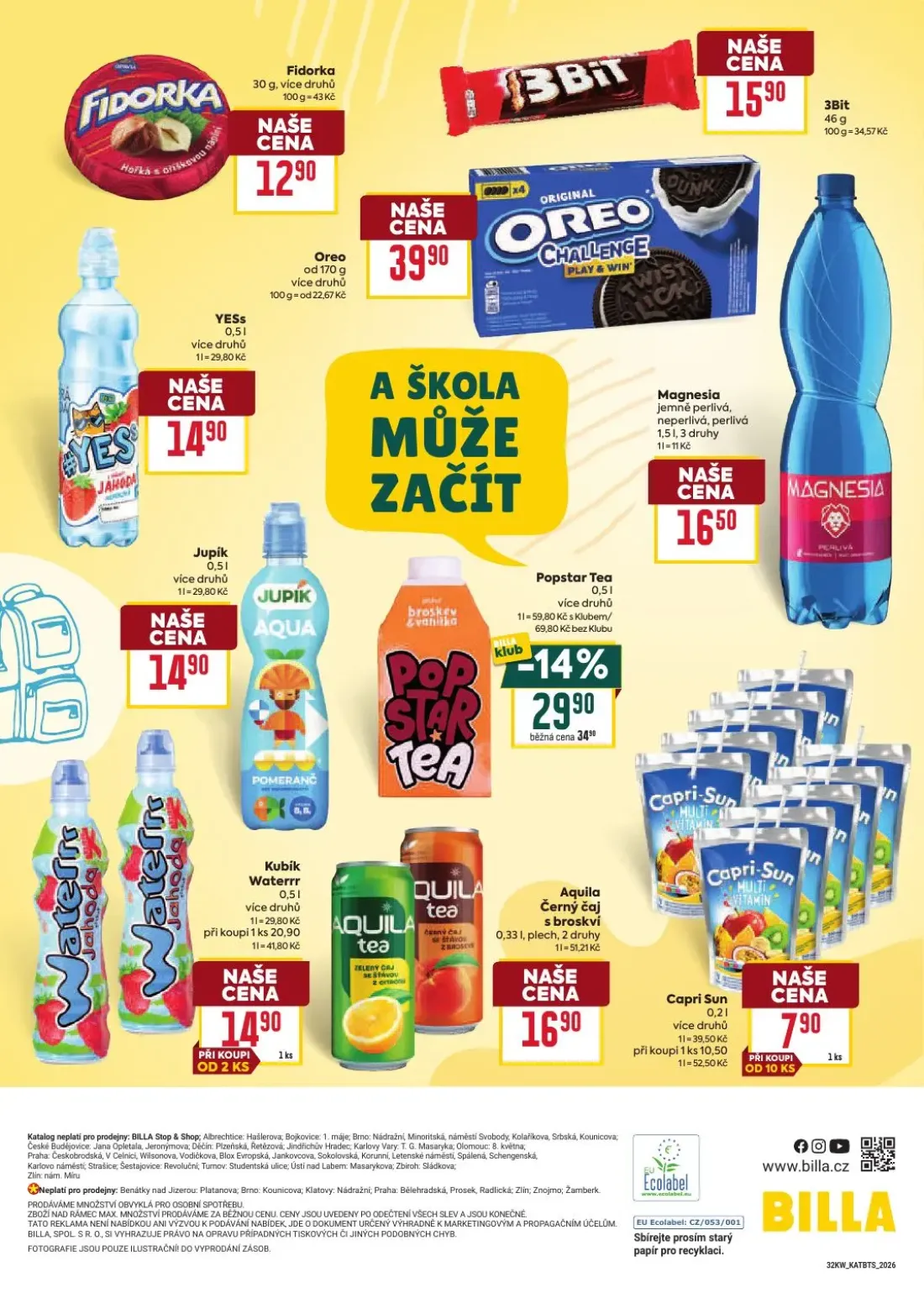 Billa leták, strana 20 z 20 — Kubík Waterrr, Popstar Tea, Capri-Sun