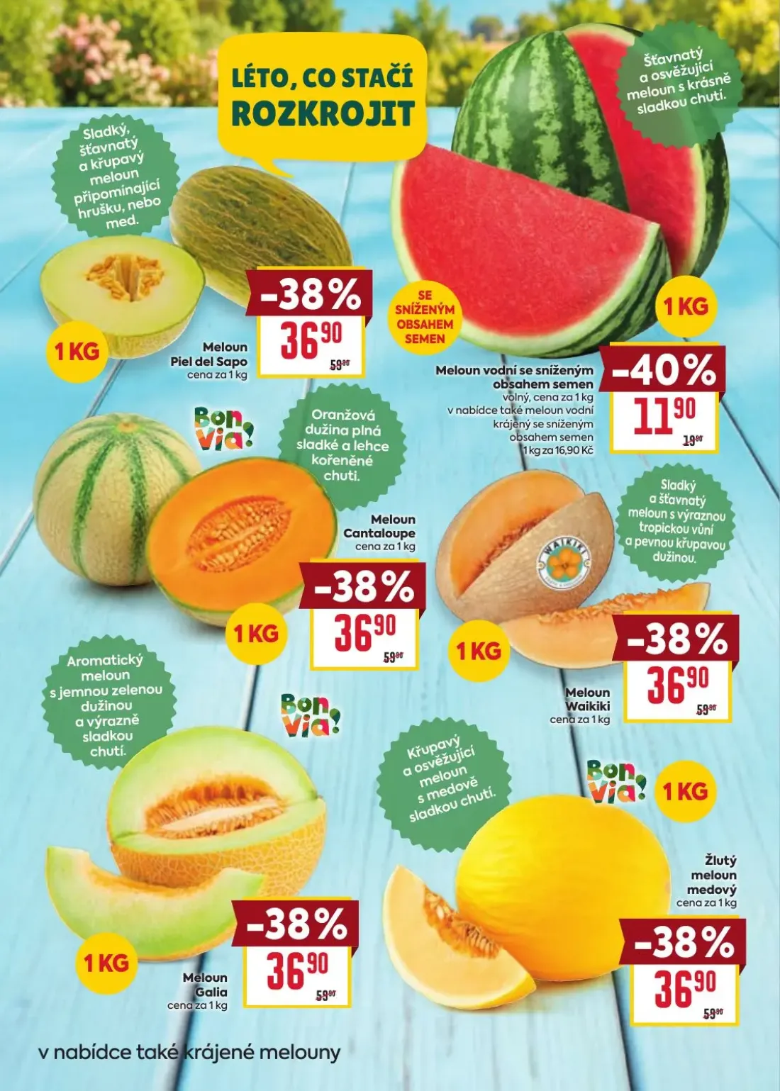 Billa leták, strana 10 z 33 — Meloun Piel del Sapo, Meloun Cantaloupe, Meloun Waikiki