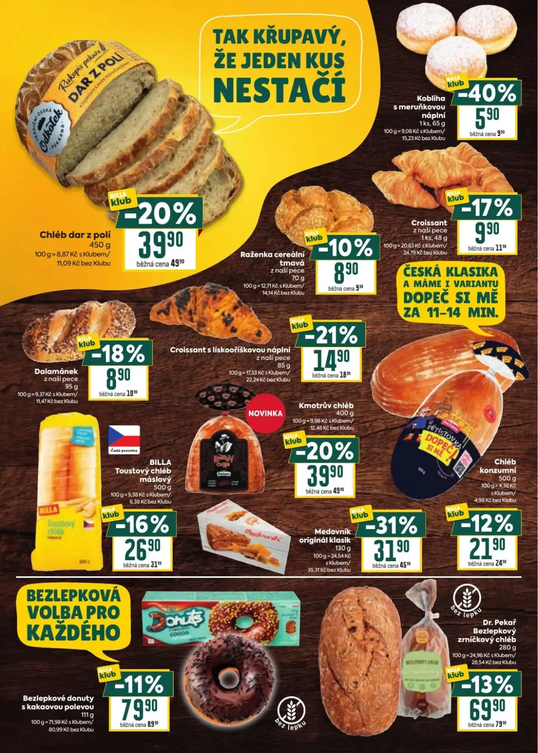 Billa leták, strana 12 z 33 — Chléb dar z polí, Kobliha s meruňkovou náplní, Croissant s lískooříškovou náplní z naší pece