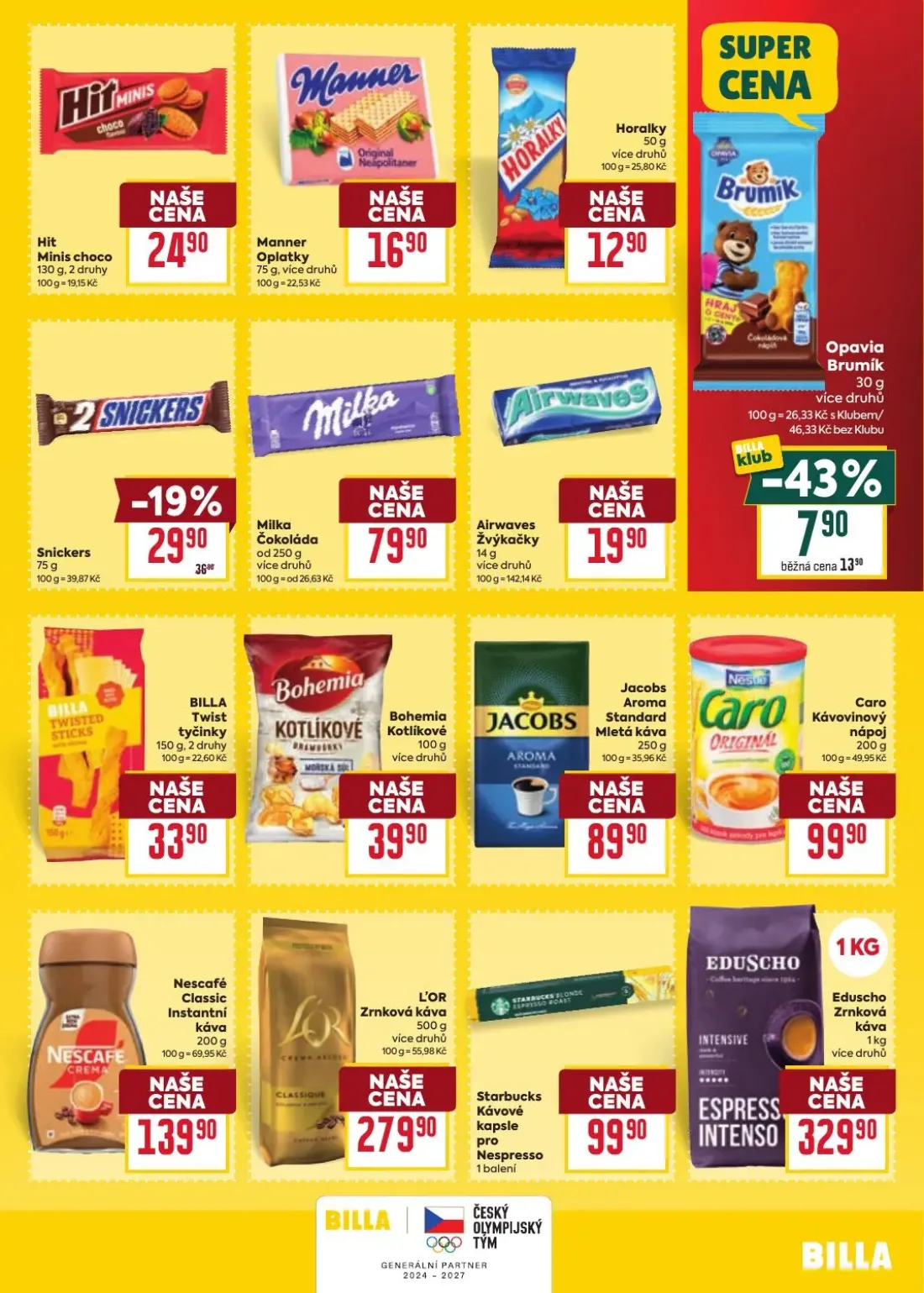 Billa leták, strana 21 z 33 — Opavia Brumík, Jacobs Aroma Standard Mletá káva, Caro Kávovinový nápoj