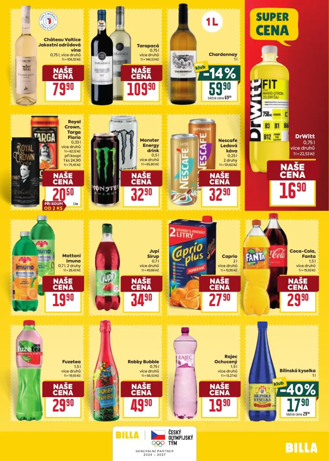 Billa leták, strana 23 z 33 — Monster Energy drink, DrWitt, Mattoni Imuno