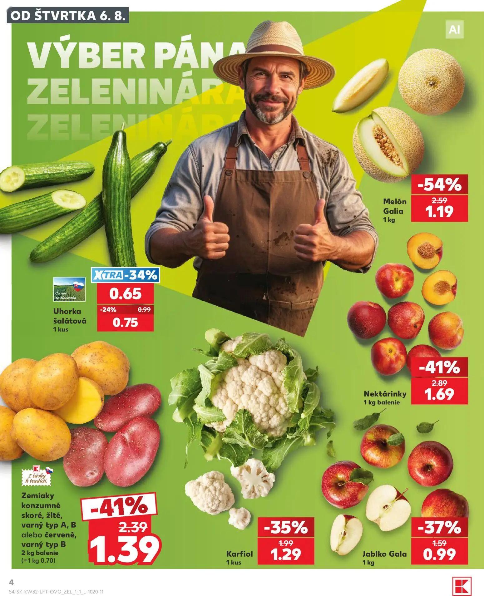 Kaufland leták, strana 4 z 78 — Nektarinky, Zemiaky konzumné skoré, žlté, varný typ A, B alebo červené, varný typ B, Jablko …