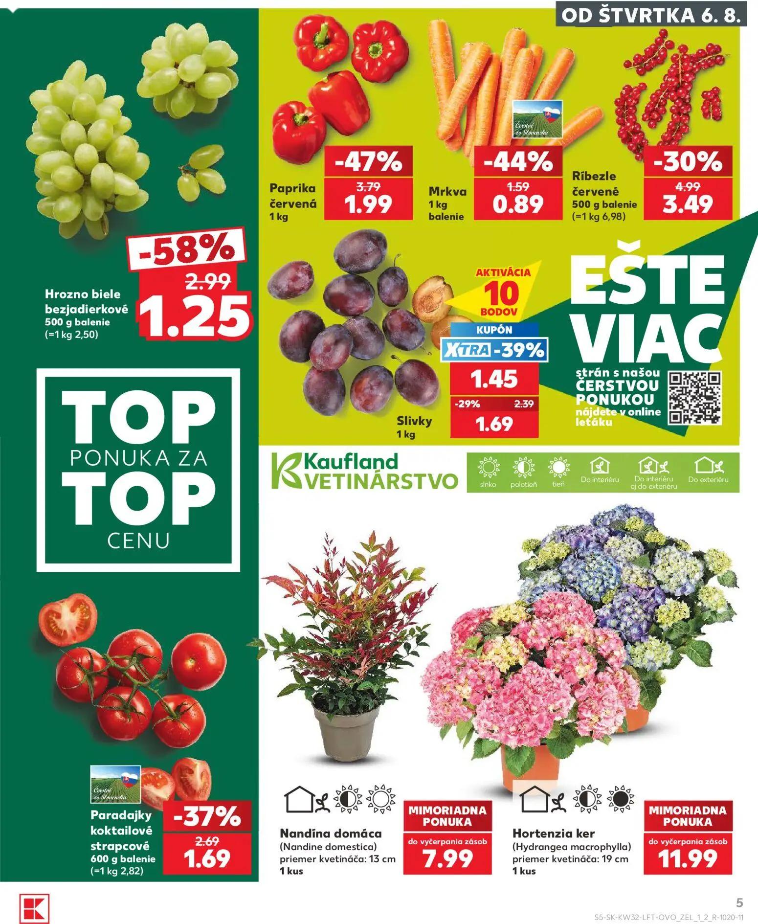Kaufland leták, strana 5 z 78 — Hrozno biele bezjadierkové, Ríbezle červené, Slivky