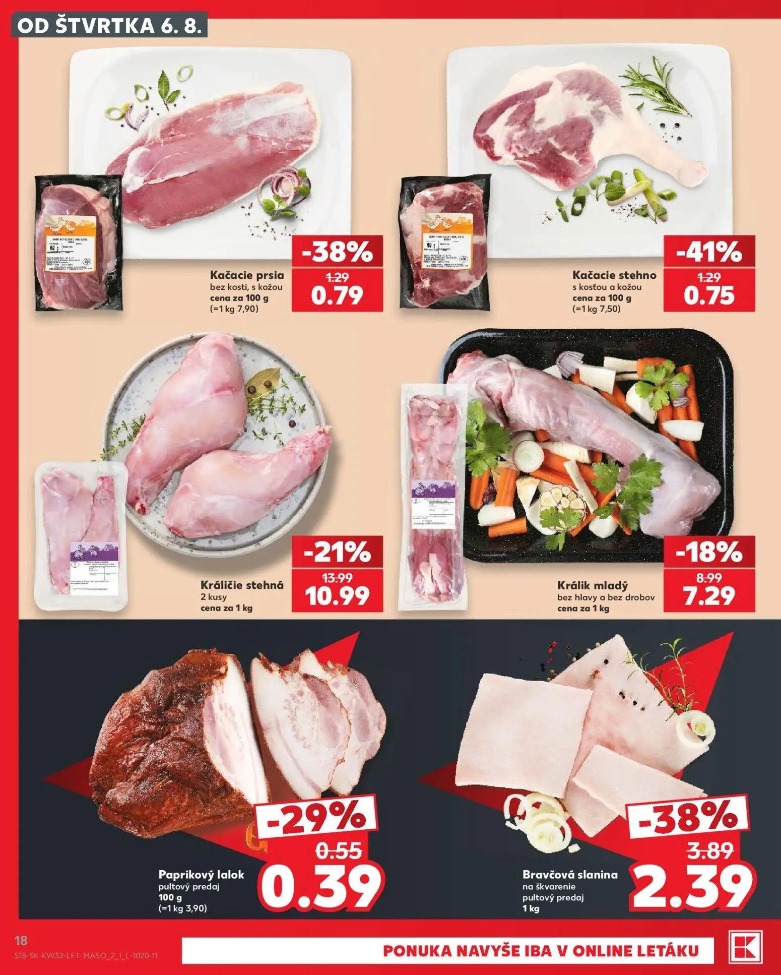 Kaufland leták, strana 18 z 78 — Králičie stehná, Králik mladý, Kačacie stehno