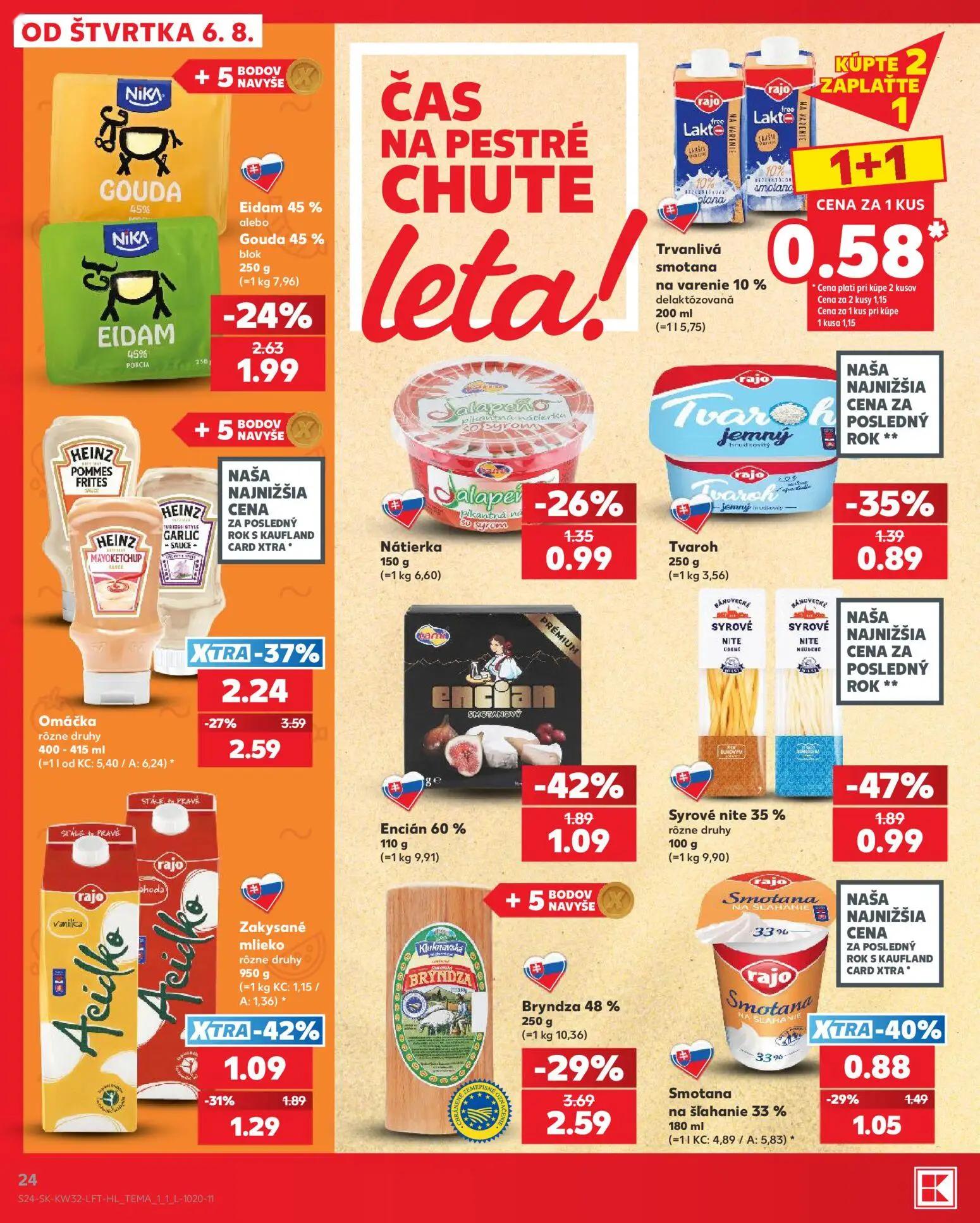 Kaufland leták, strana 24 z 78 — Omáčka, Bryndza 48%, Syrové nite 35%