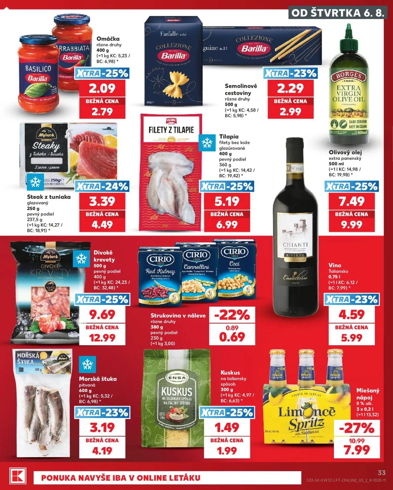 Kaufland leták, strana 33 z 78 — Divoké krevety, Tilapia filety bez kože glazúrované, Steak z tuniaka glazovaný