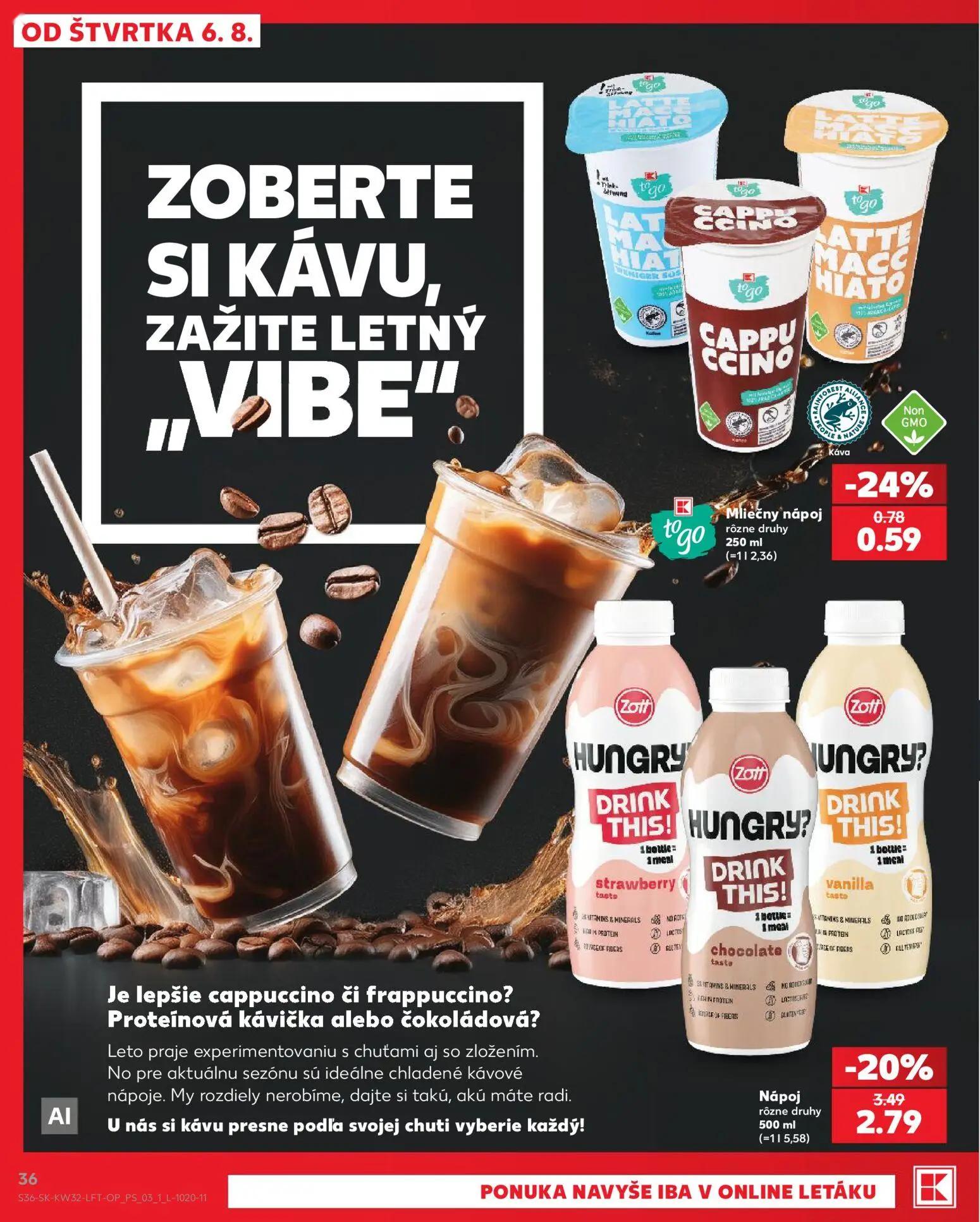 Kaufland leták, strana 36 z 78 — Nápoj rôzne druhy, Mliečny nápoj