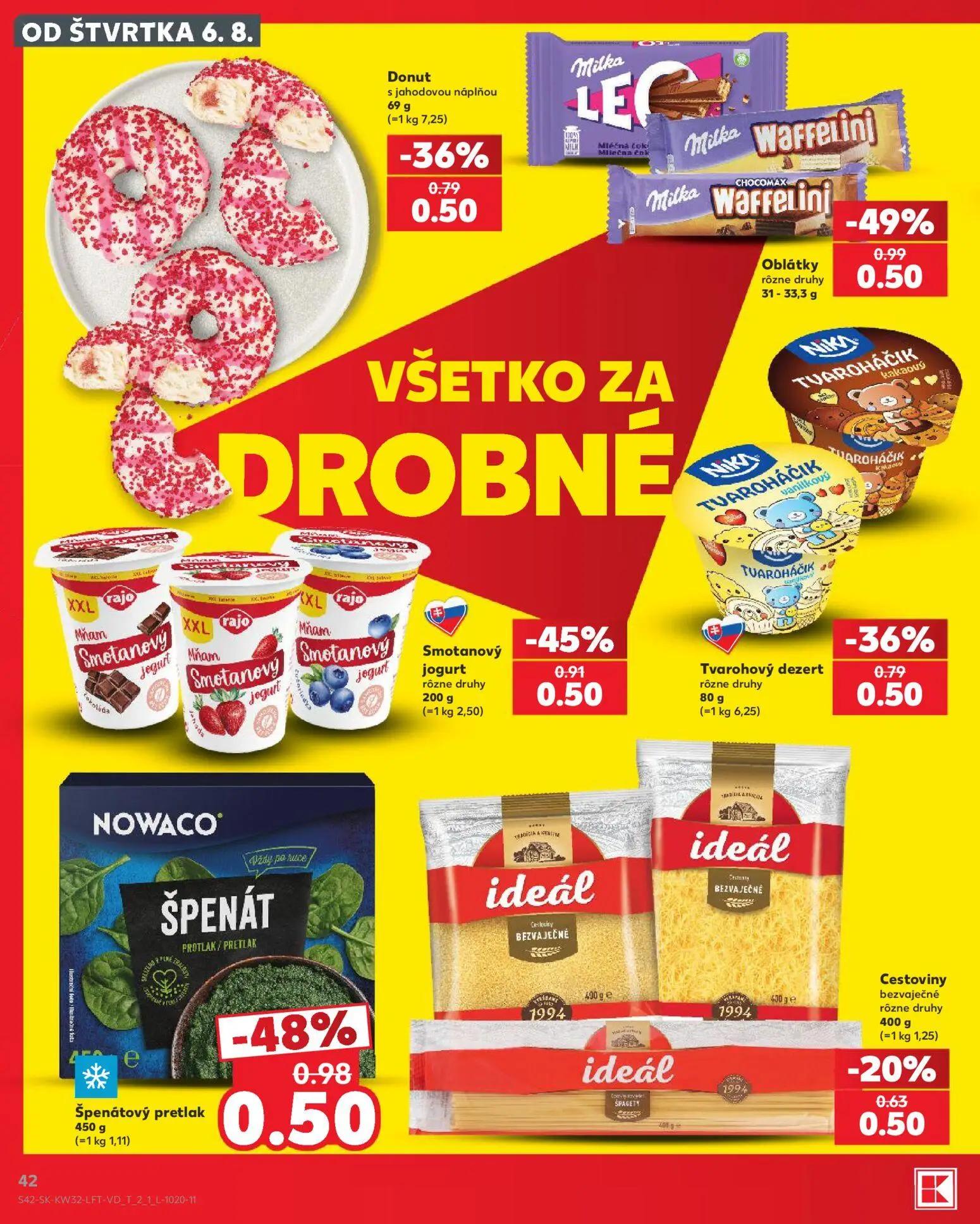 Kaufland leták, strana 42 z 78 — Milka Waffelini Oblátky, Smotanový jogurt, Donut s jahodovou náplňou