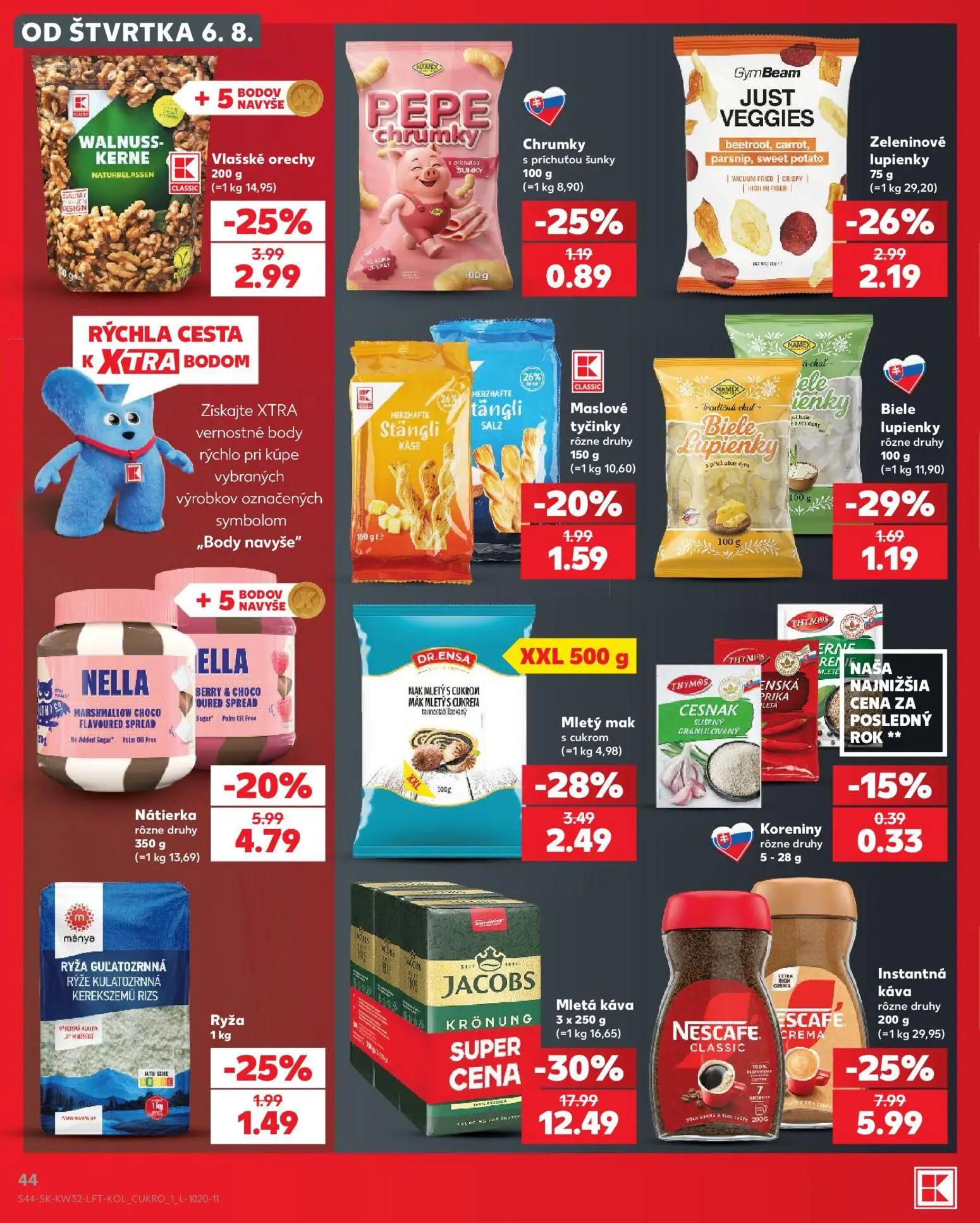 Kaufland leták, strana 44 z 78 — Mletá káva, Instantná káva, Zeleninové lupienky
