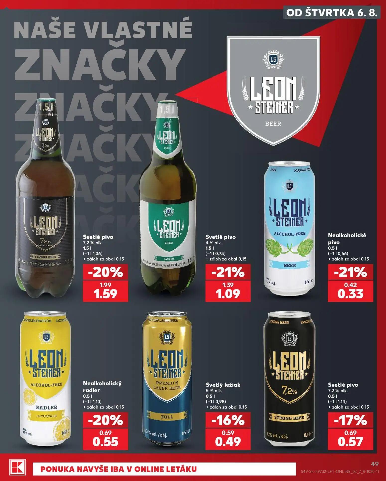 Kaufland leták, strana 49 z 78 — Svetlé pivo, Svetlé pivo, Nealkoholický radler