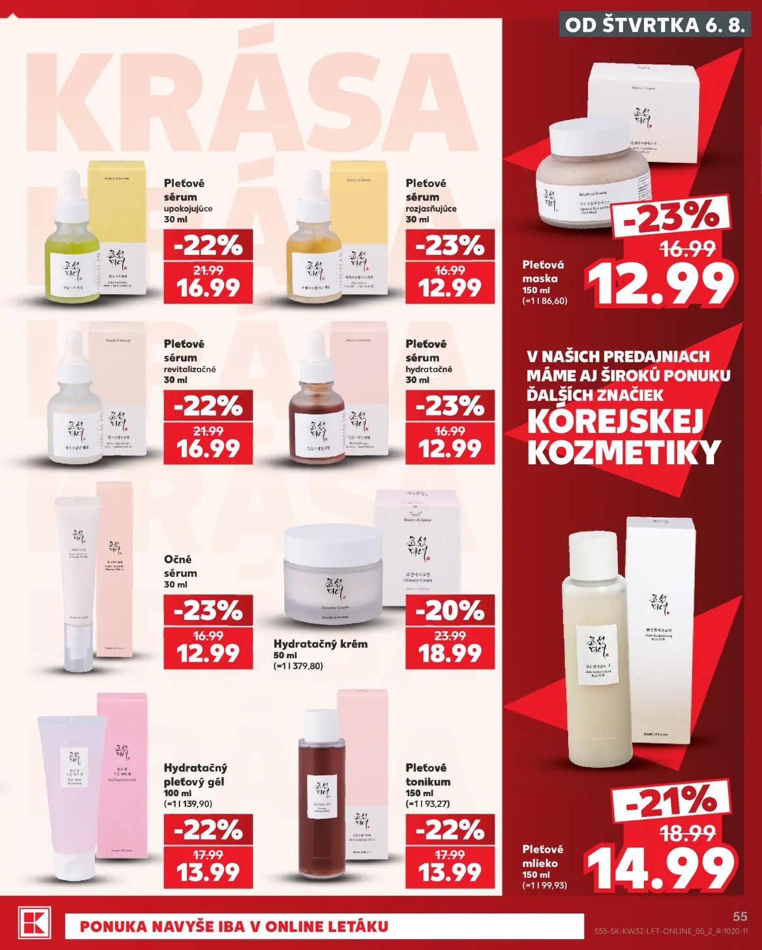 Kaufland leták, strana 55 z 78 — Pleťové sérum upokojujúce, Pleťové sérum revitalizačné, Hydratačný krém
