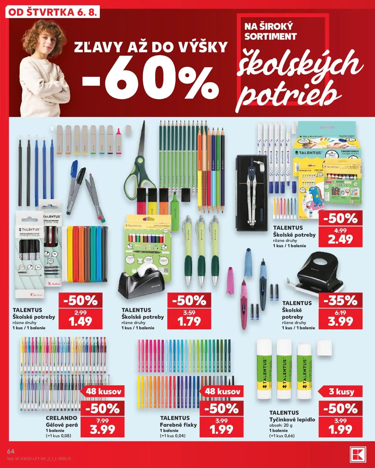 Kaufland leták, strana 64 z 78 — Gélové perá, Školské potreby, Školské potreby