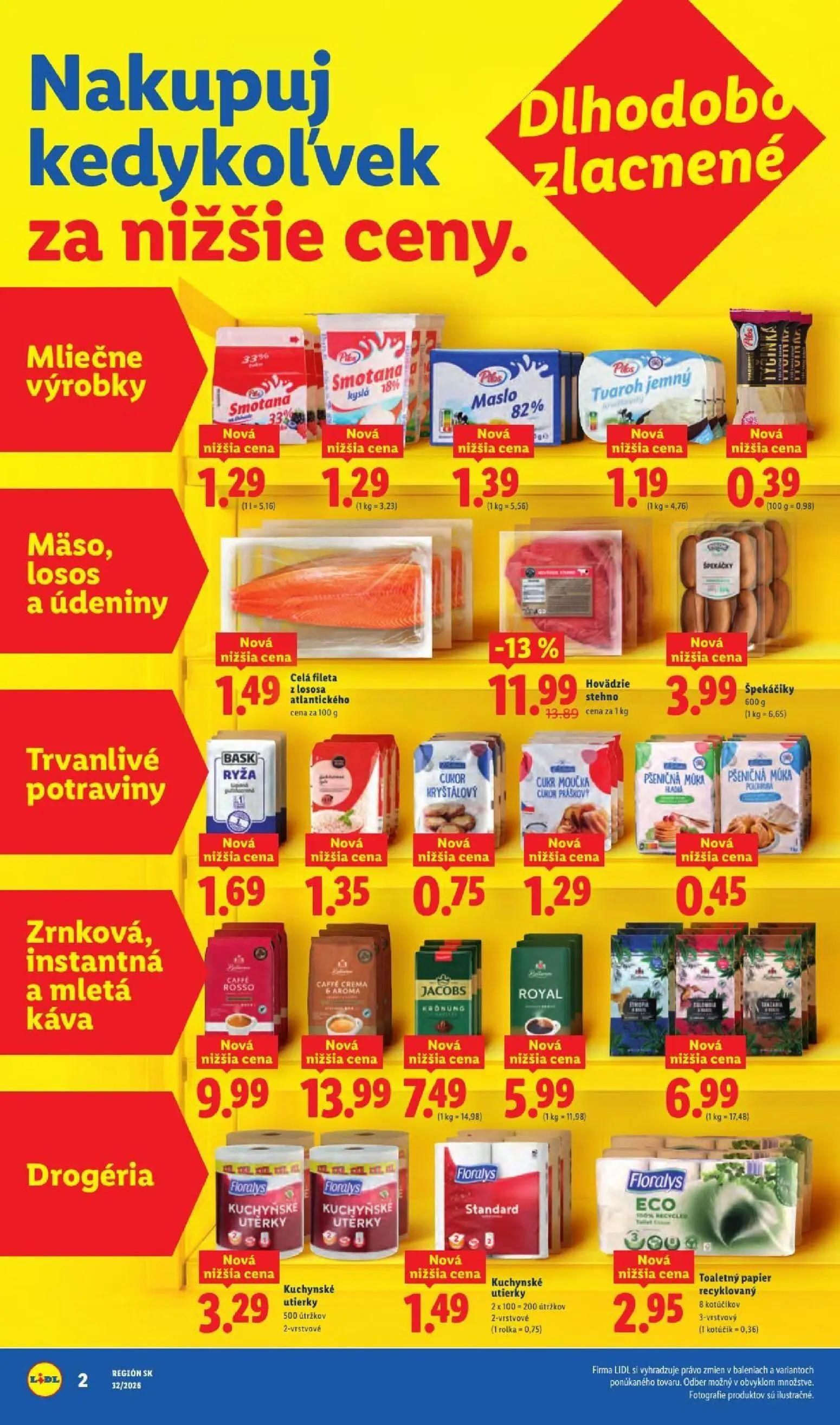 Lidl leták, strana 4 z 95 — Smotana 33%, Smotana kyslá 18%, Maslo 82%