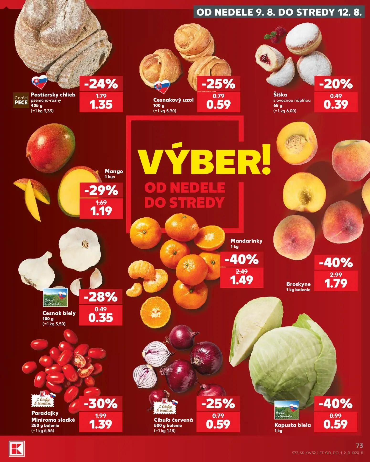 Kaufland leták, strana 73 z 78 — Broskyne, Mandarínky, Paradajky Miniroma sladké