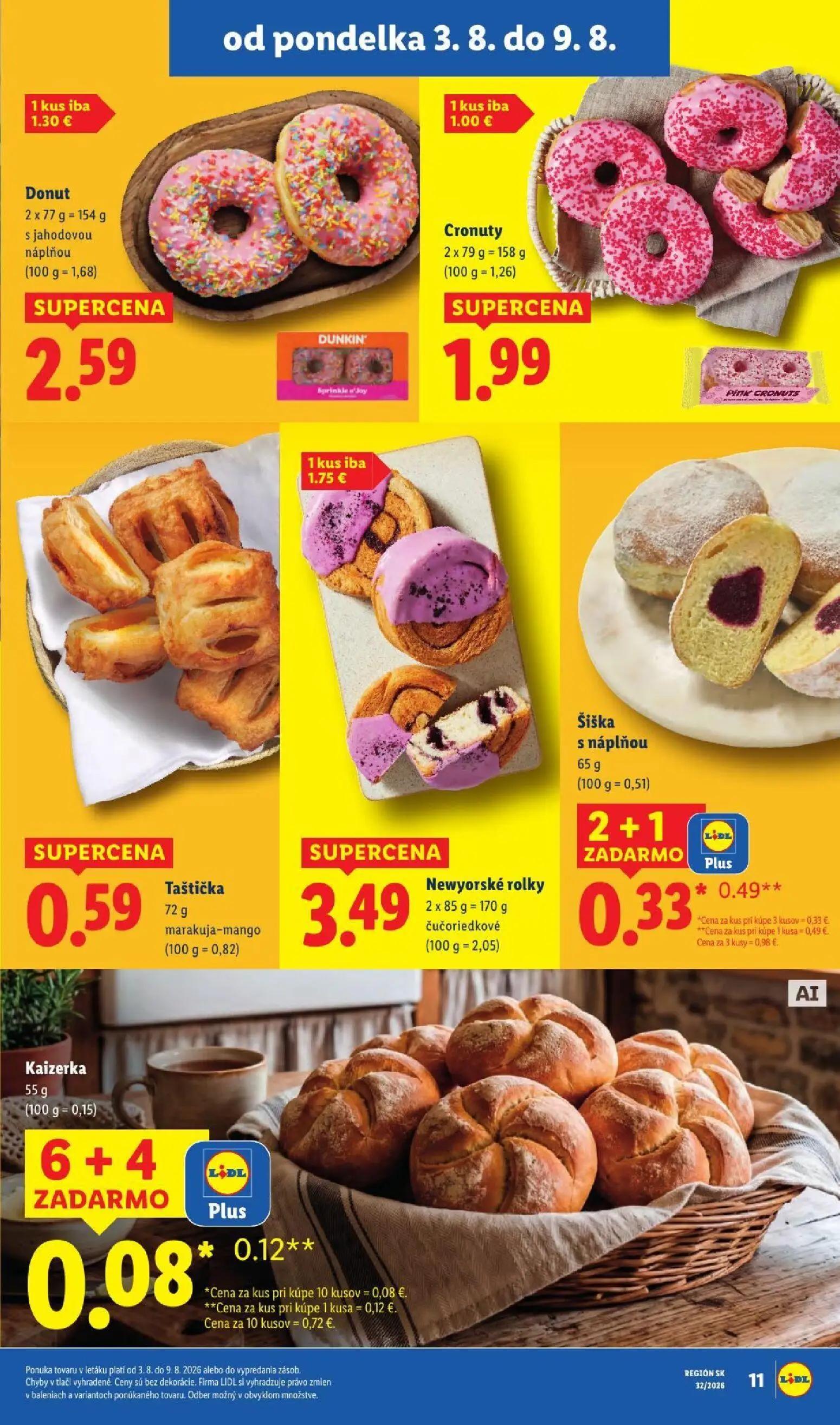 Lidl leták, strana 19 z 95 — Newyorské rolky čučoriedkové, Donut s jahodovou náplňou, Cronuty