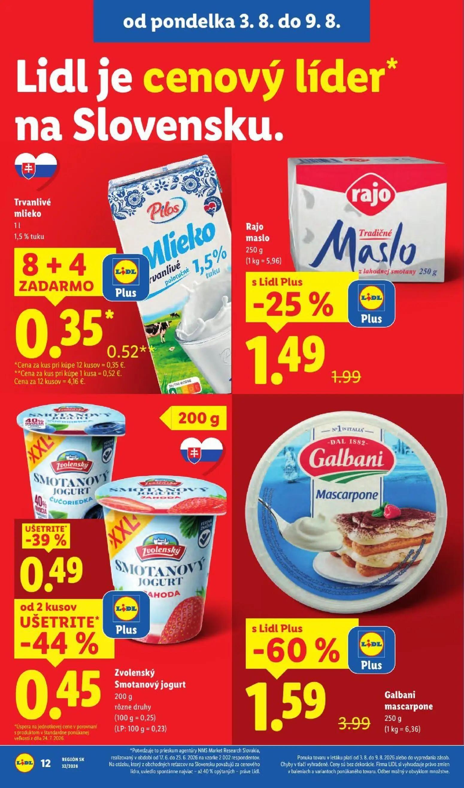 Lidl leták, strana 20 z 95 — Galbani mascarpone, Rajo maslo Tradičné, Trvanlivé mlieko