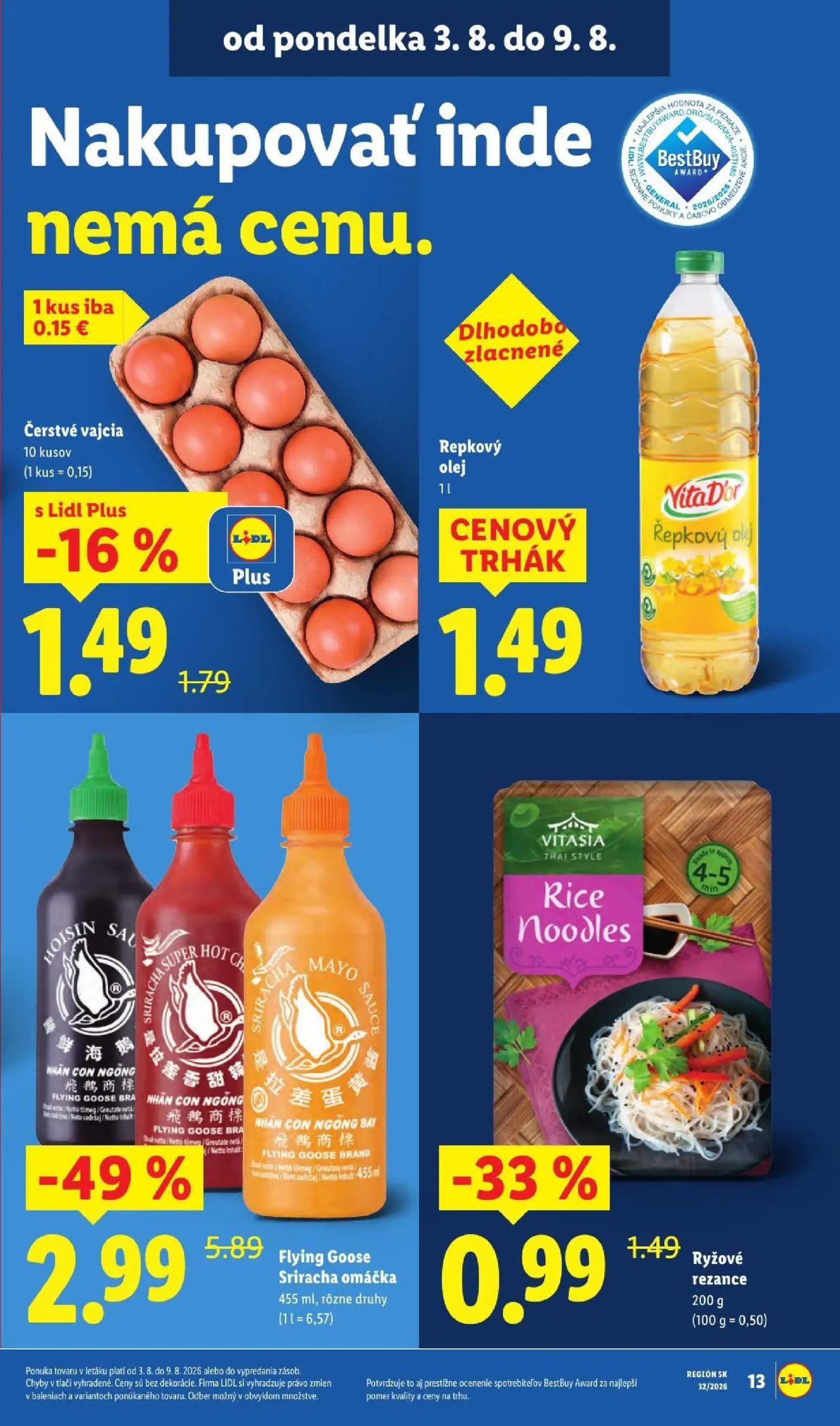 Lidl leták, strana 21 z 95 — Flying Goose Sriracha omáčka, Ryžové rezance, Repkový olej Vita D'or