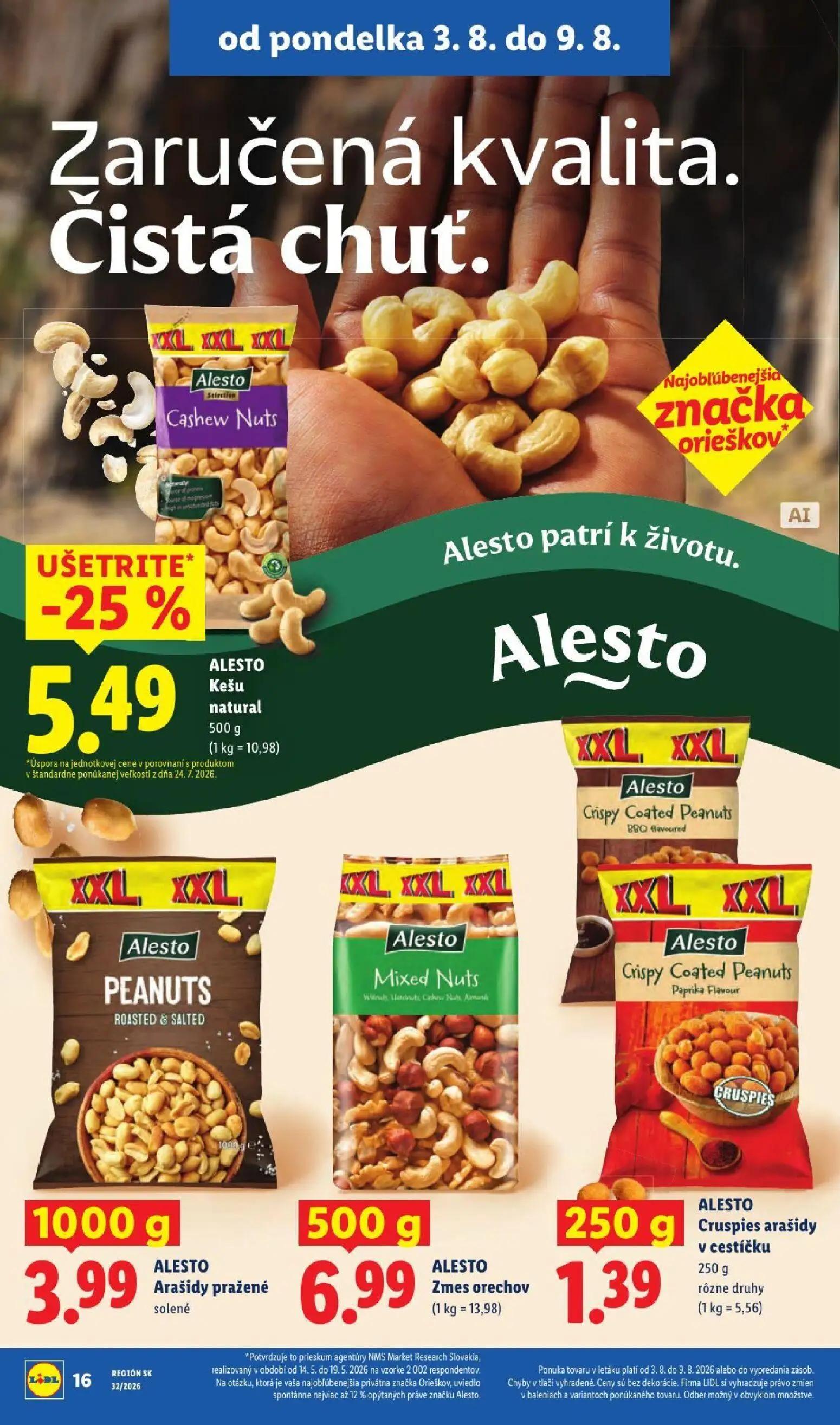 Lidl leták, strana 24 z 95 — ALESTO Kešu natural, ALESTO Arašidy pražené solené, ALESTO Zmes orechov