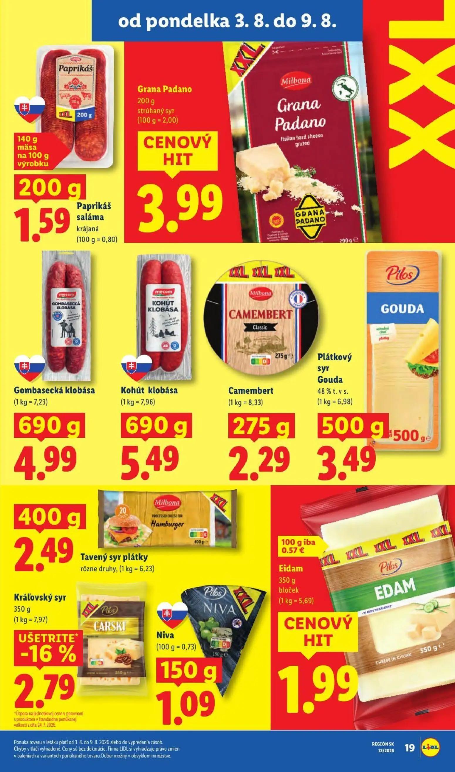 Lidl leták, strana 27 z 95 — Paprikáš saláma krájaná, Grana Padano, Gombasecká klobása